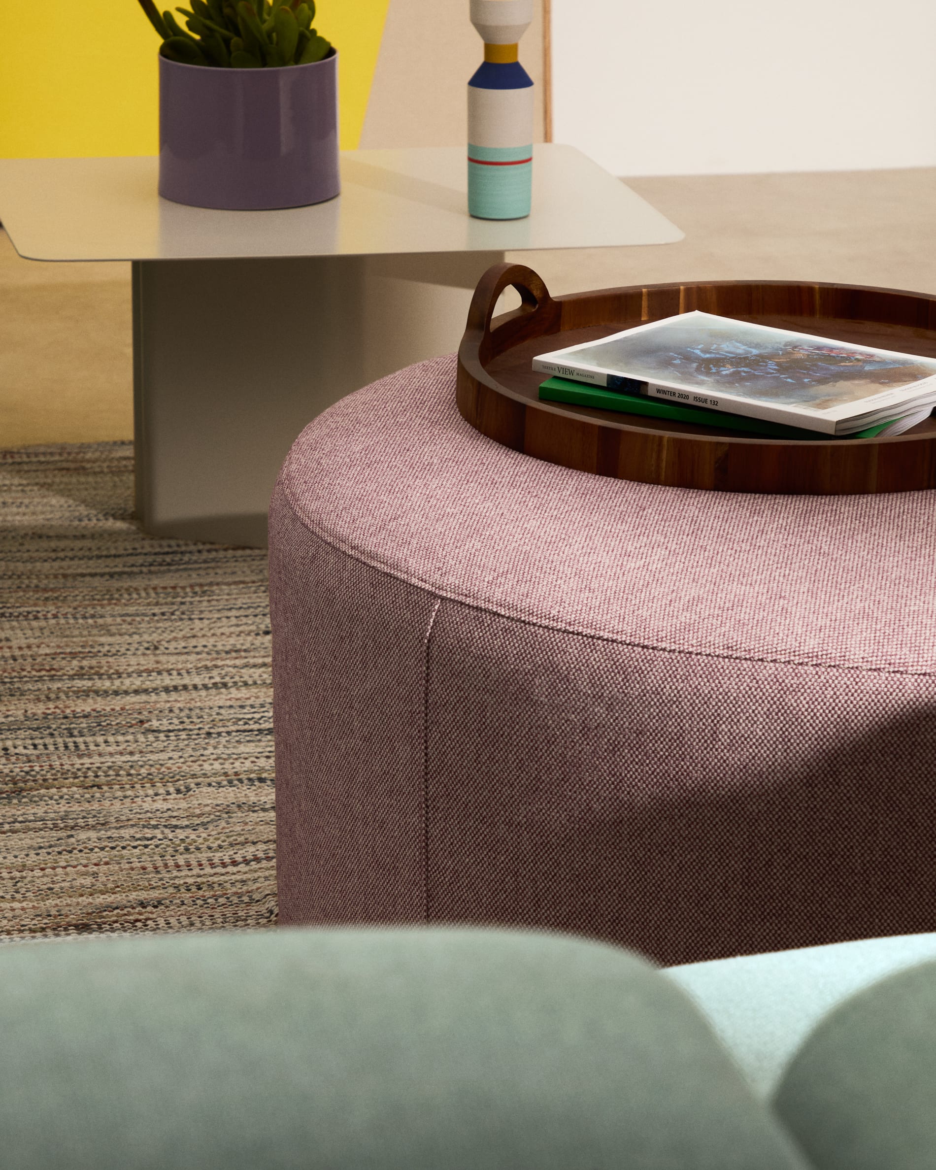 Kaeli purple footrest with removable cover Ø90cm