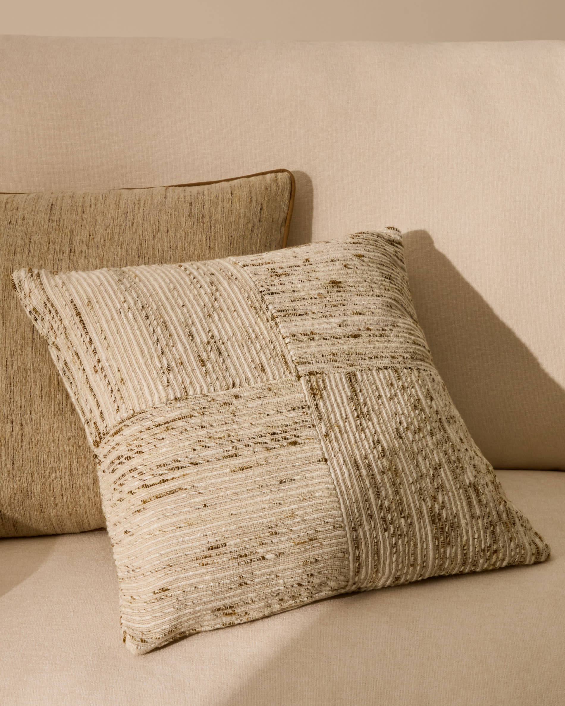 Anuba beige and green checked jacquard cushion cover 45 x 45cm