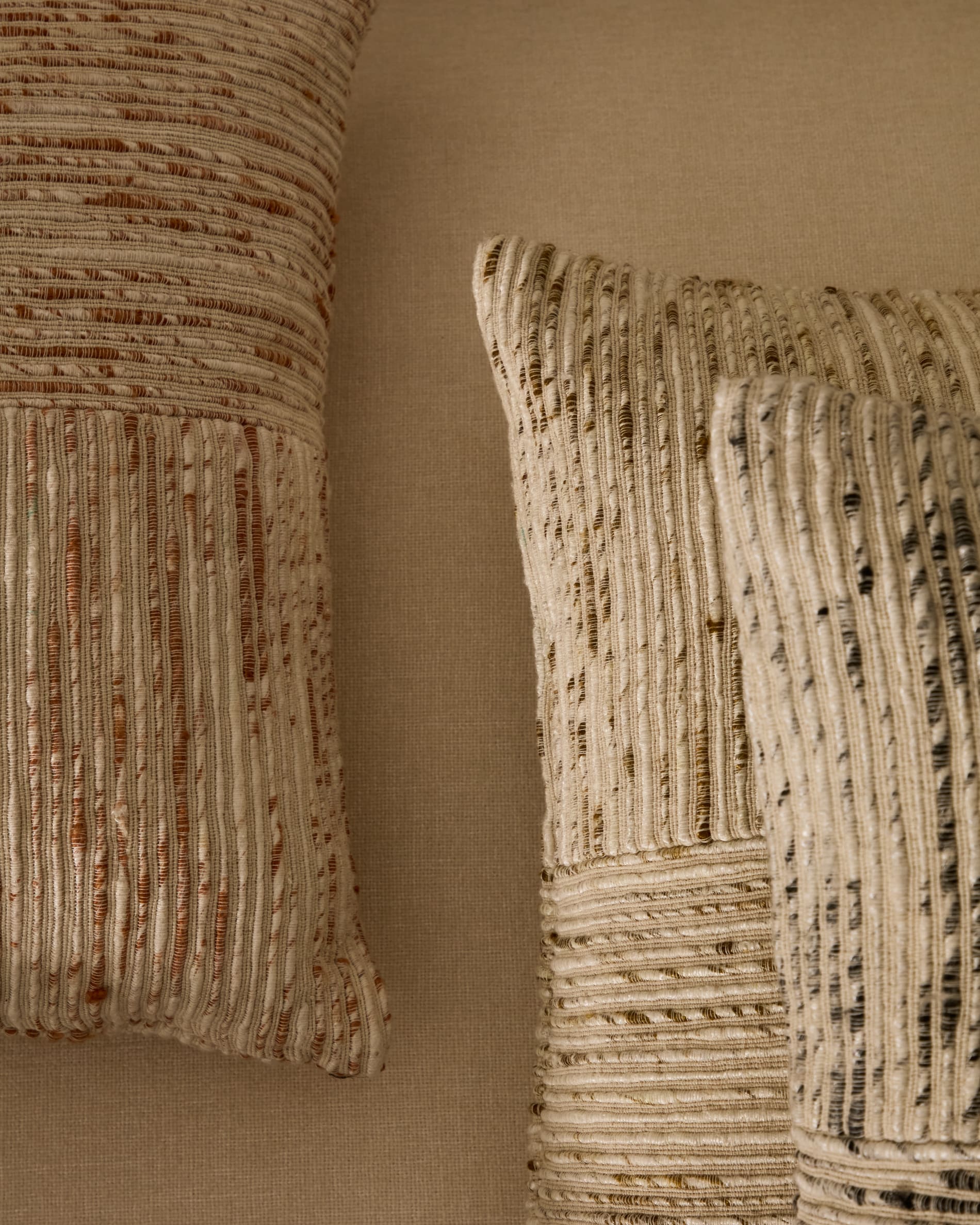 Anuba beige and green checked jacquard cushion cover 45 x 45cm