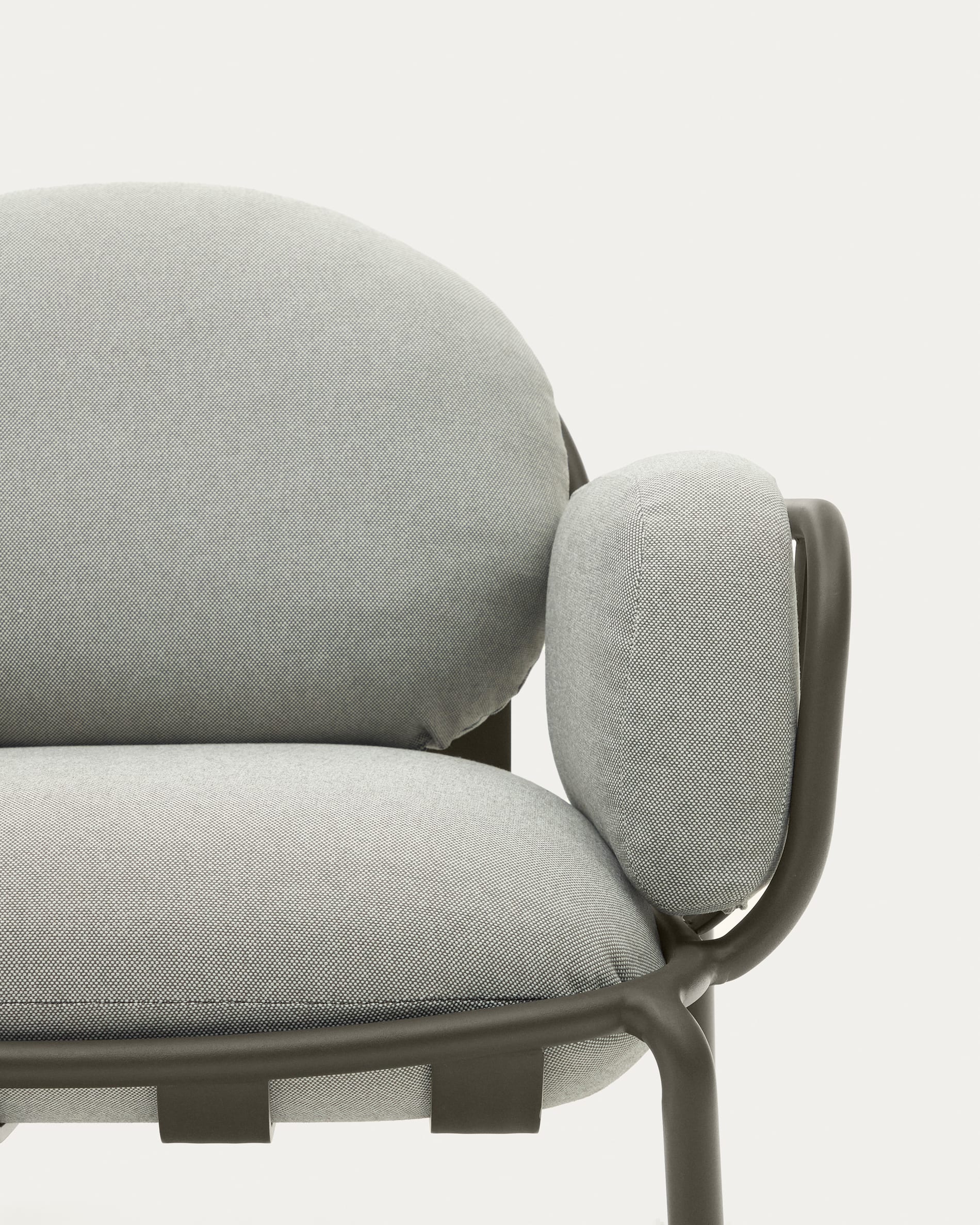 Joncols outdoor armchair in aluminium with grey painted finish and grey cushions