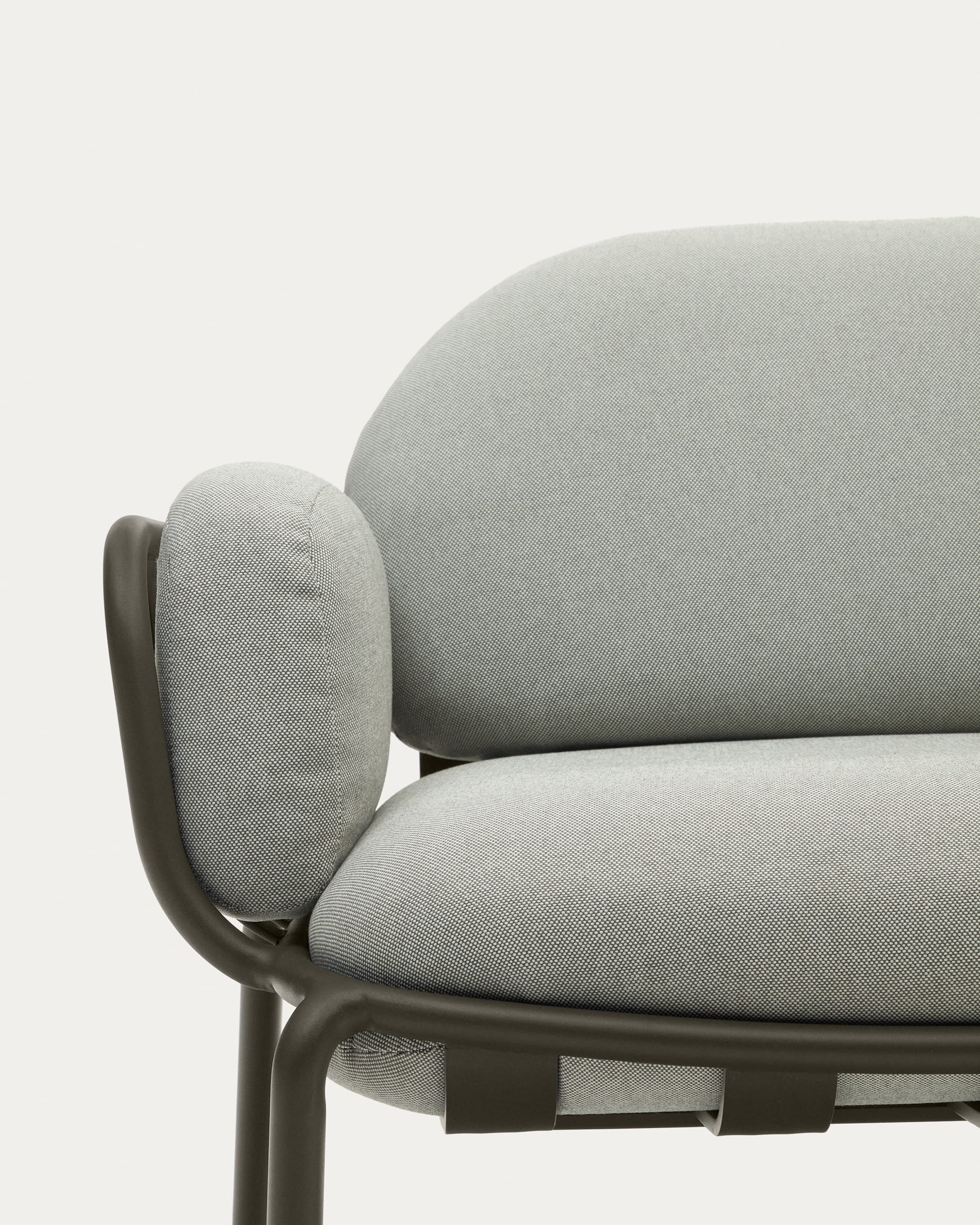 Joncols outdoor 2-seater sofa in aluminium with green painted finish and grey cushions 164cm