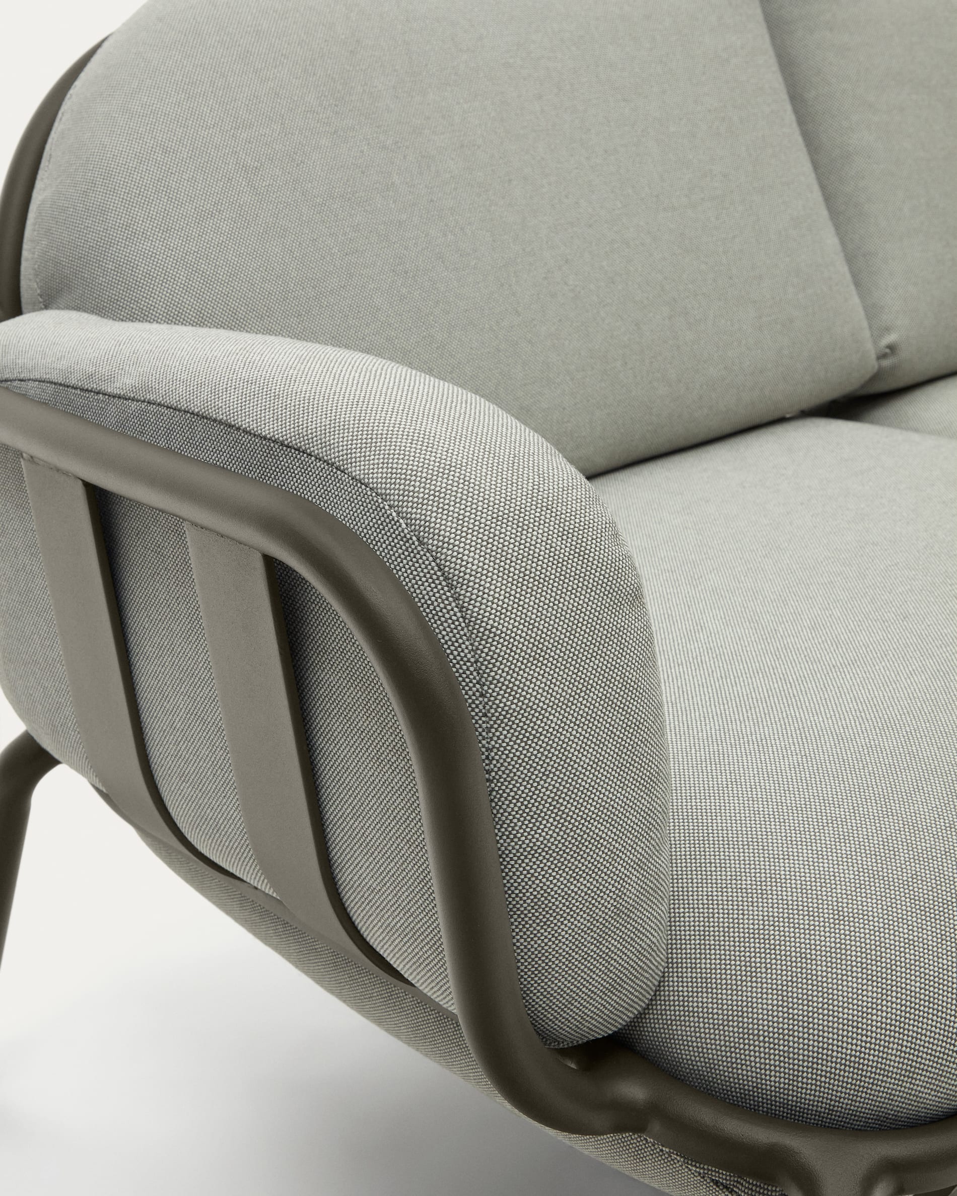 Joncols outdoor 2-seater sofa in aluminium with green painted finish and grey cushions 164cm