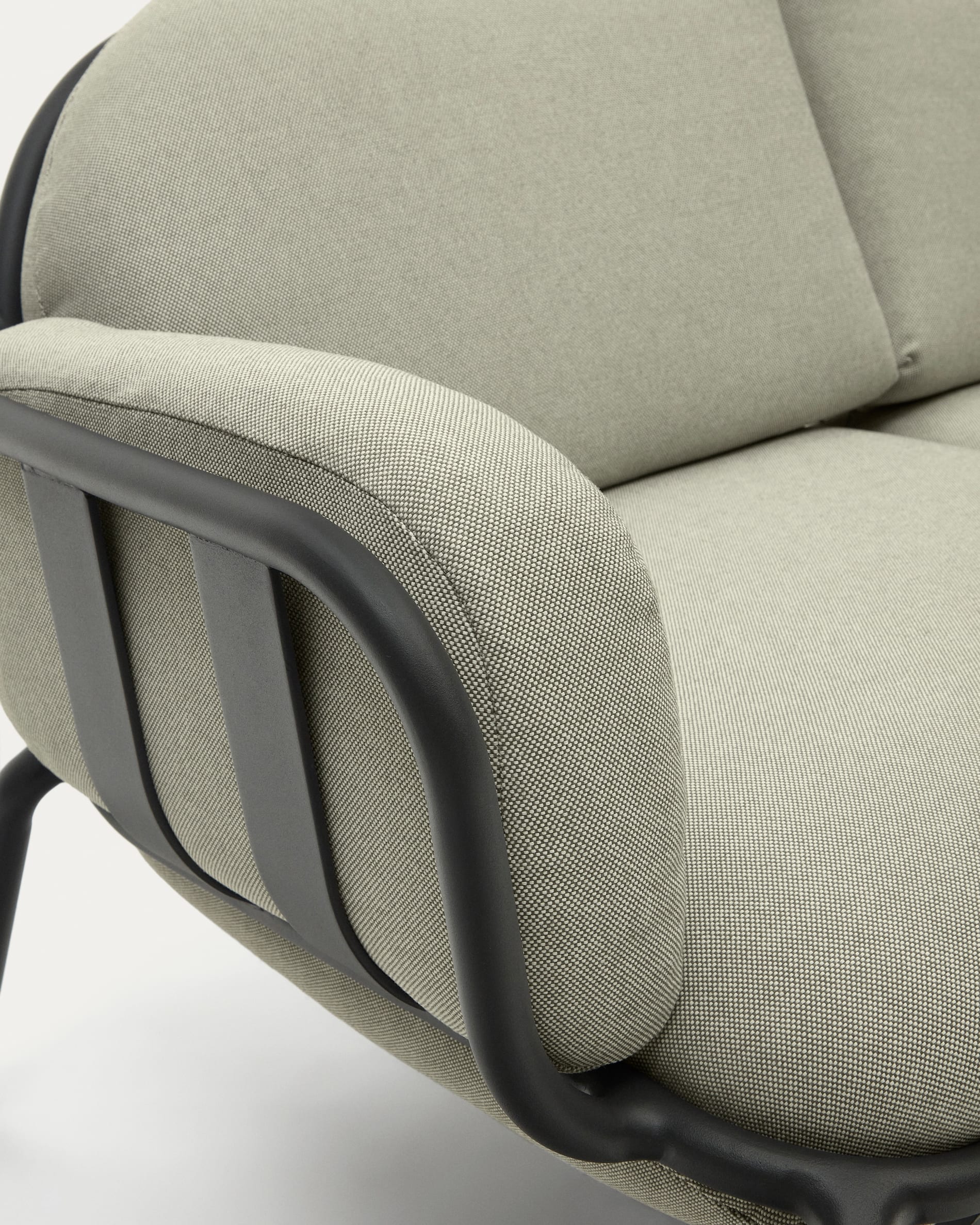 Joncols outdoor 2-seater sofa in aluminium with grey painted finish and beige cushions 164cm