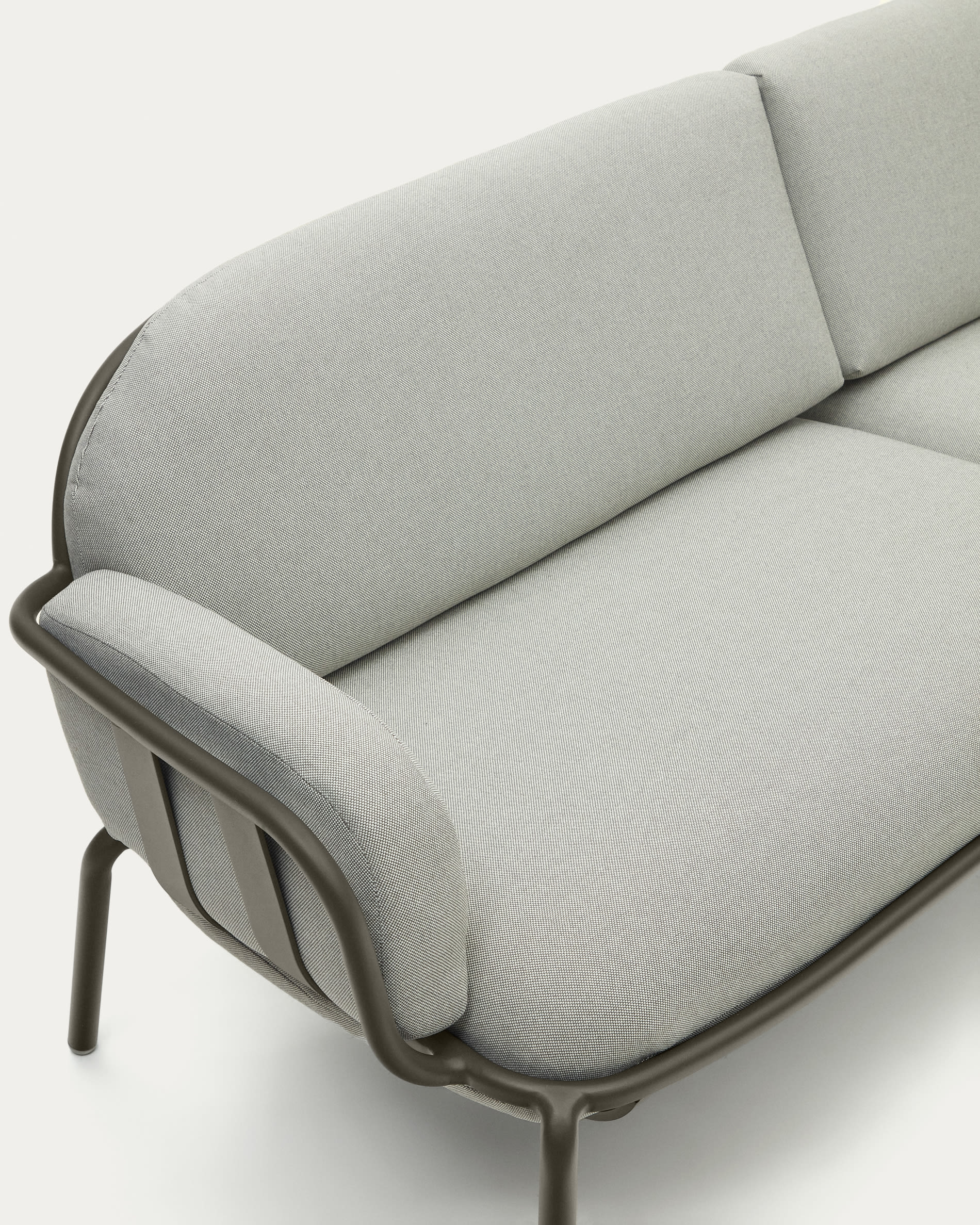 Joncols outdoor 3-seater sofa in aluminium with green painted finish and grey cushions 224cm