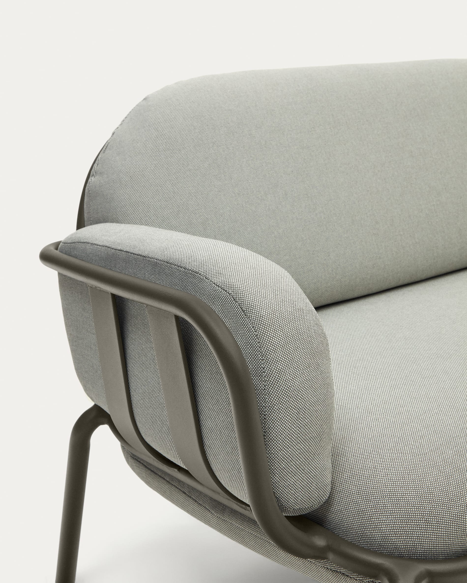 Joncols outdoor 3-seater sofa in aluminium with green painted finish and grey cushions 224cm
