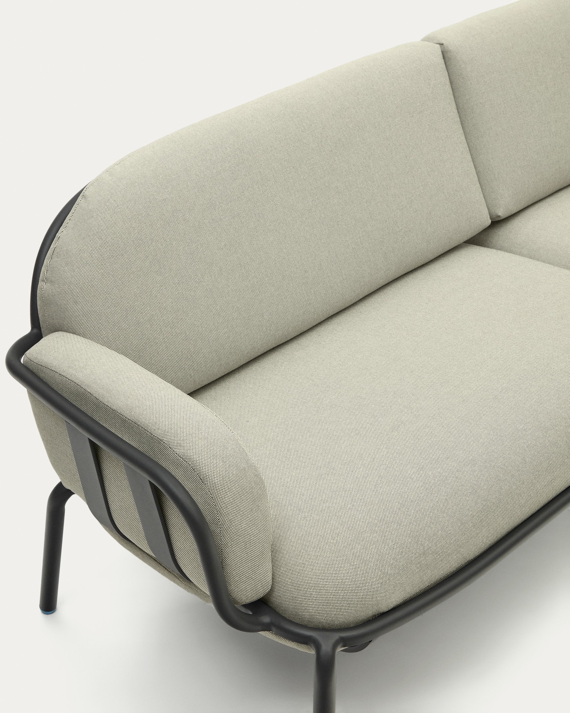 Joncols outdoor 3-seater sofa in aluminium with grey painted finish and beige cushions 224cm