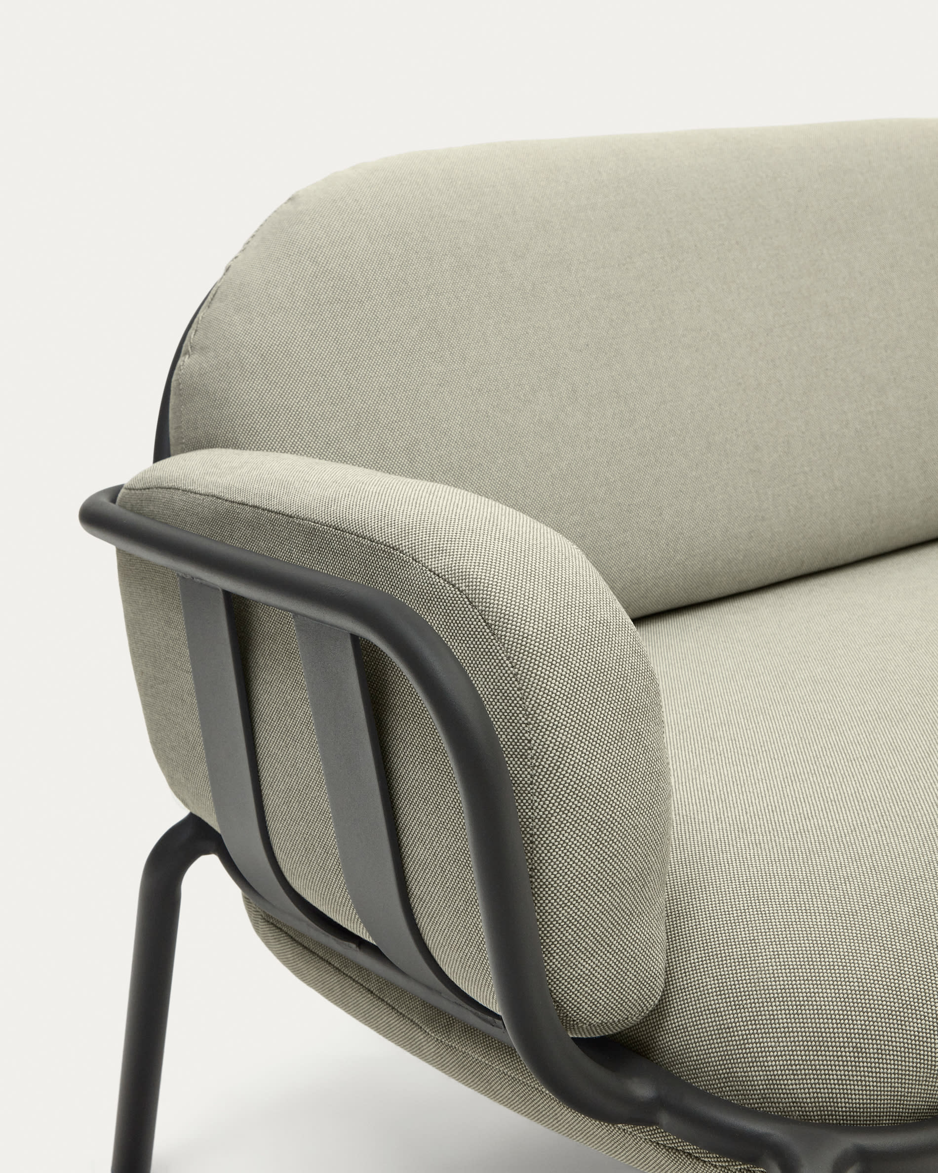 Joncols outdoor 3-seater sofa in aluminium with grey painted finish and beige cushions 224cm
