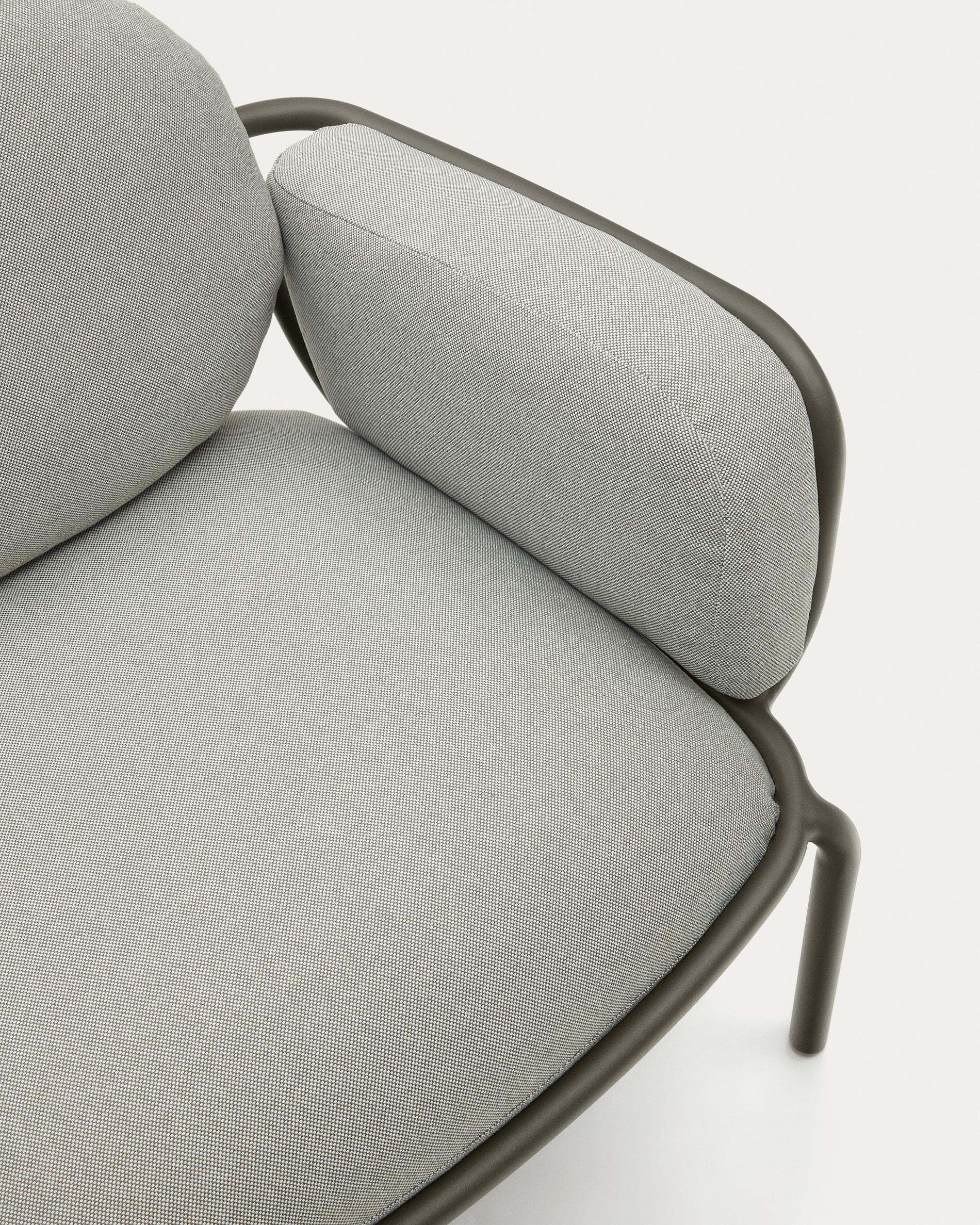Joncols outdoor armchair in aluminium with grey painted finish and grey cushions