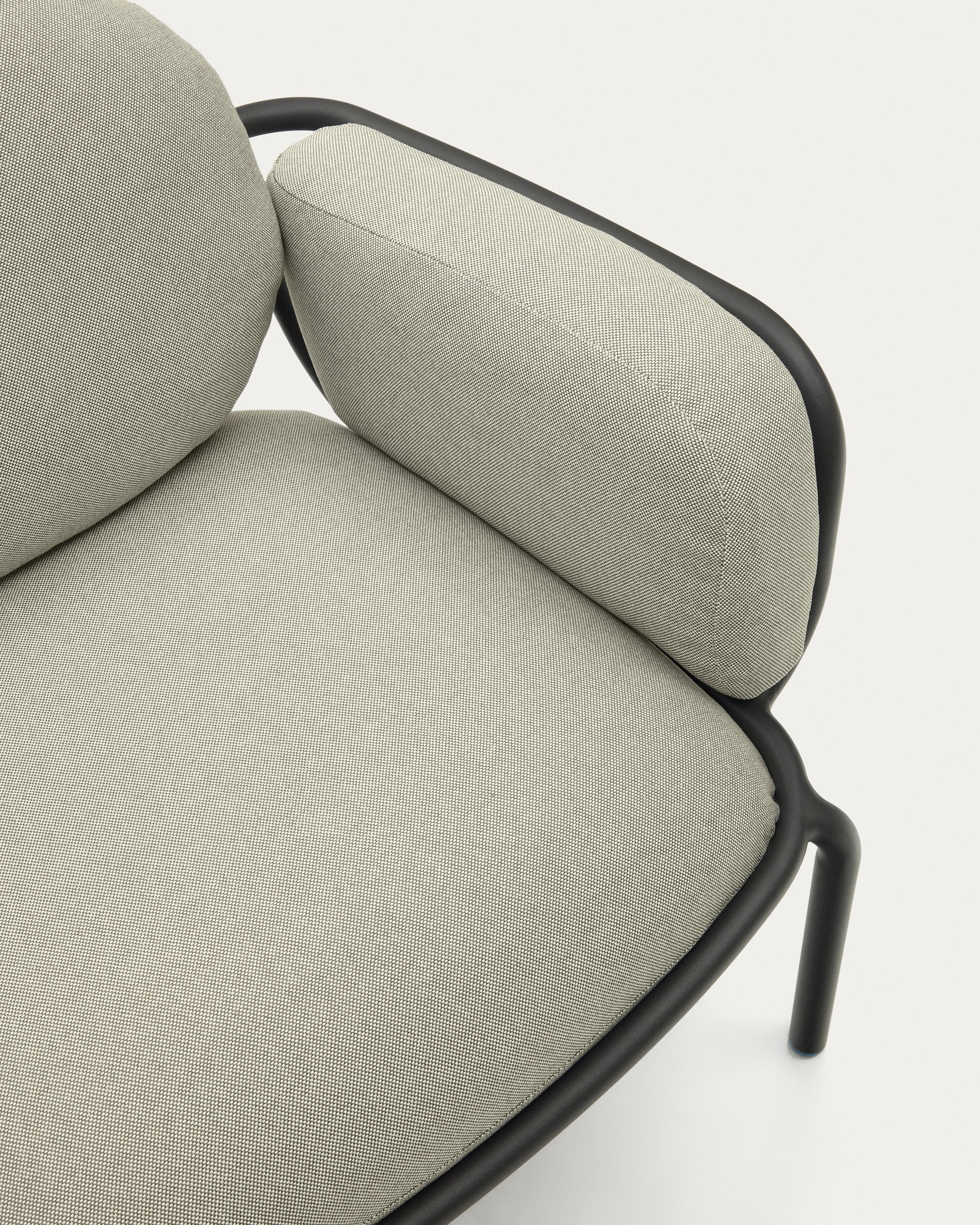 Joncols outdoor armchair in aluminium with grey painted finish and beige cushions
