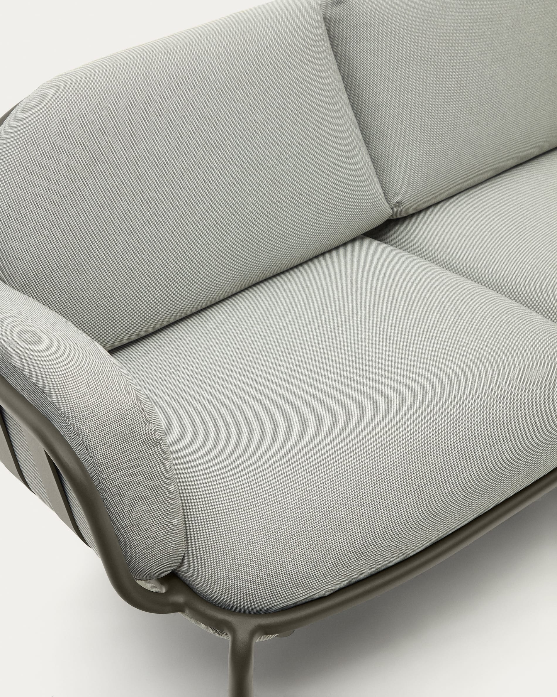 Joncols outdoor 2-seater sofa in aluminium with green painted finish and grey cushions 164cm