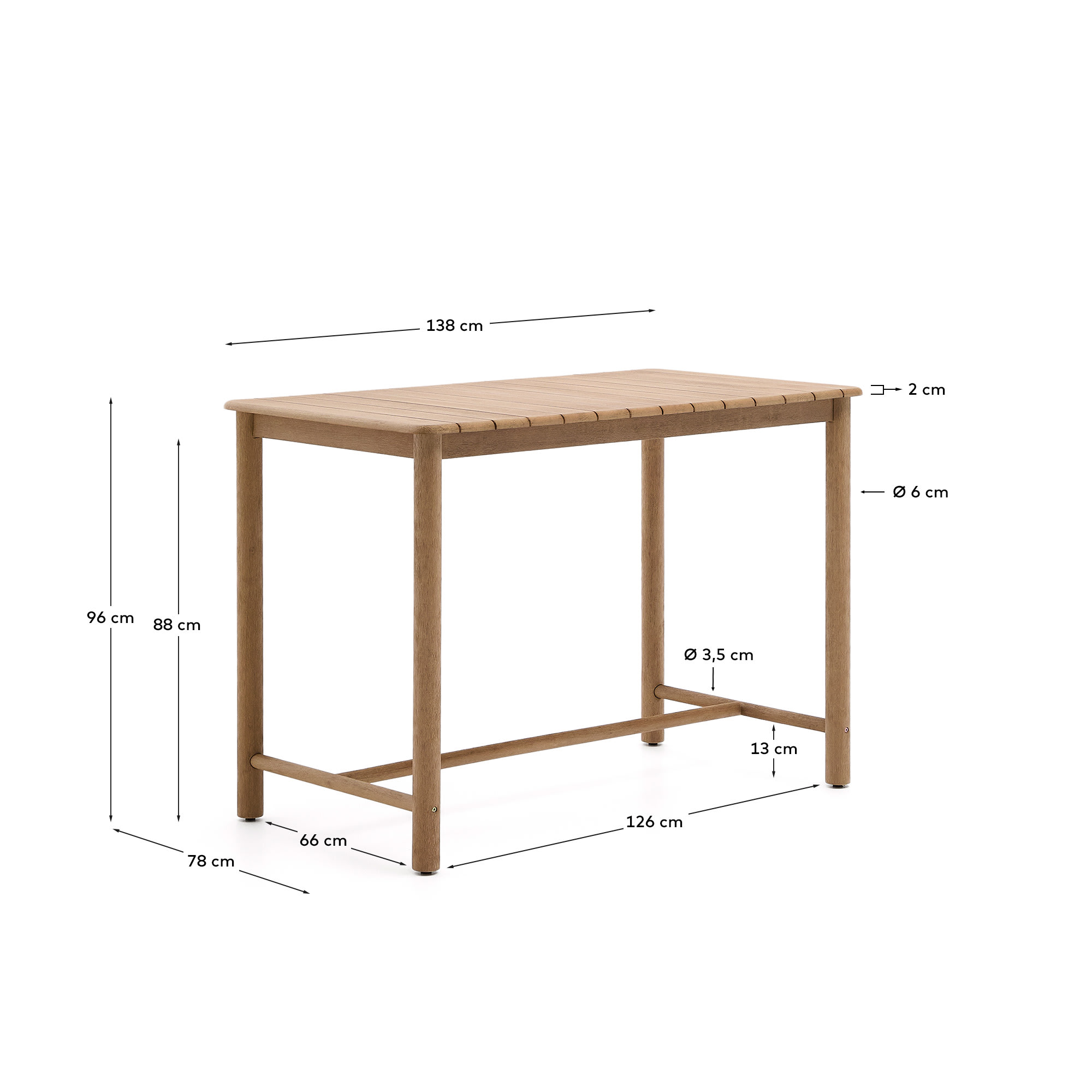 Sori table in FSC 100% solid acacia wood 135 x 78cm