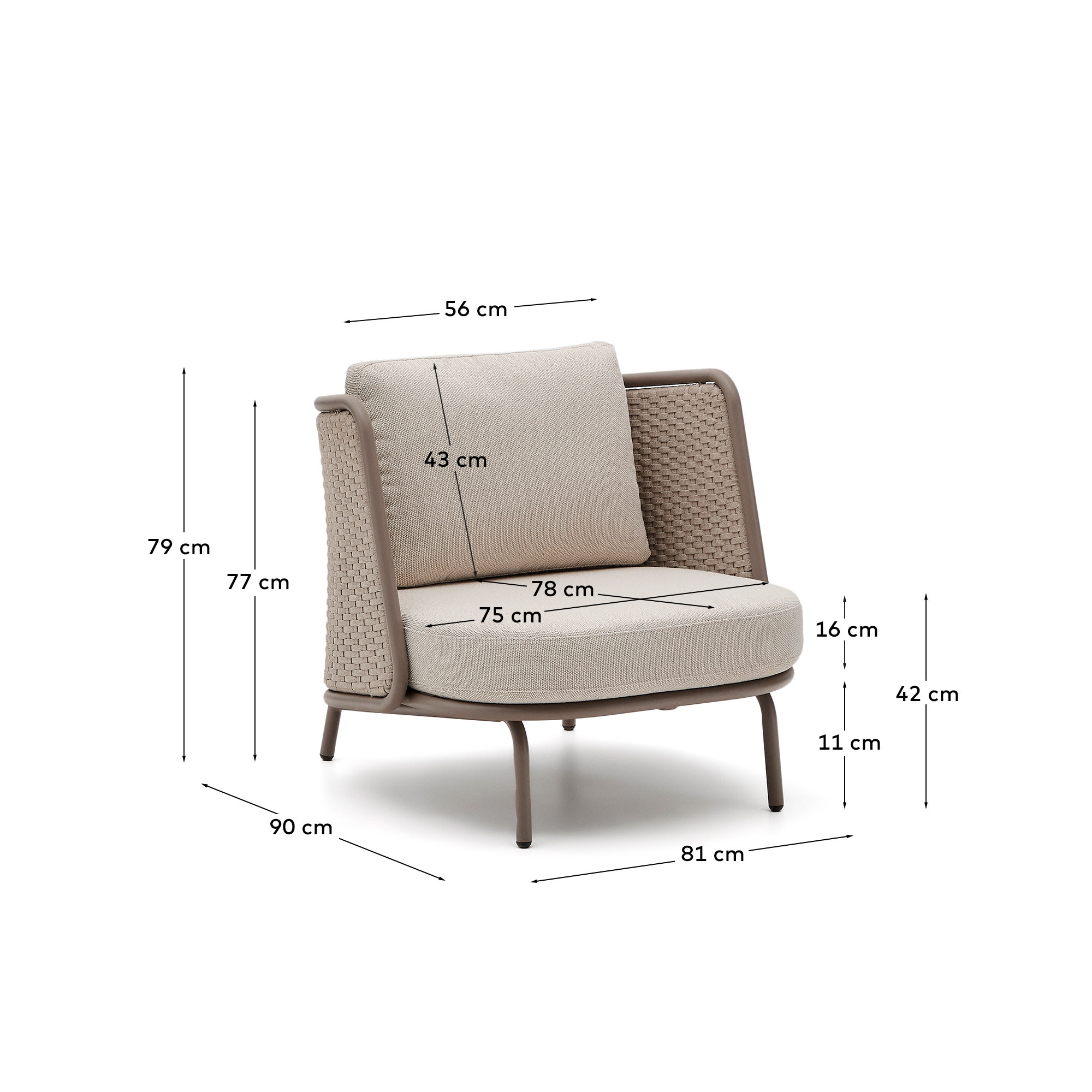 Sedalis outdoor armchair in aluminium and taupe rope cord
