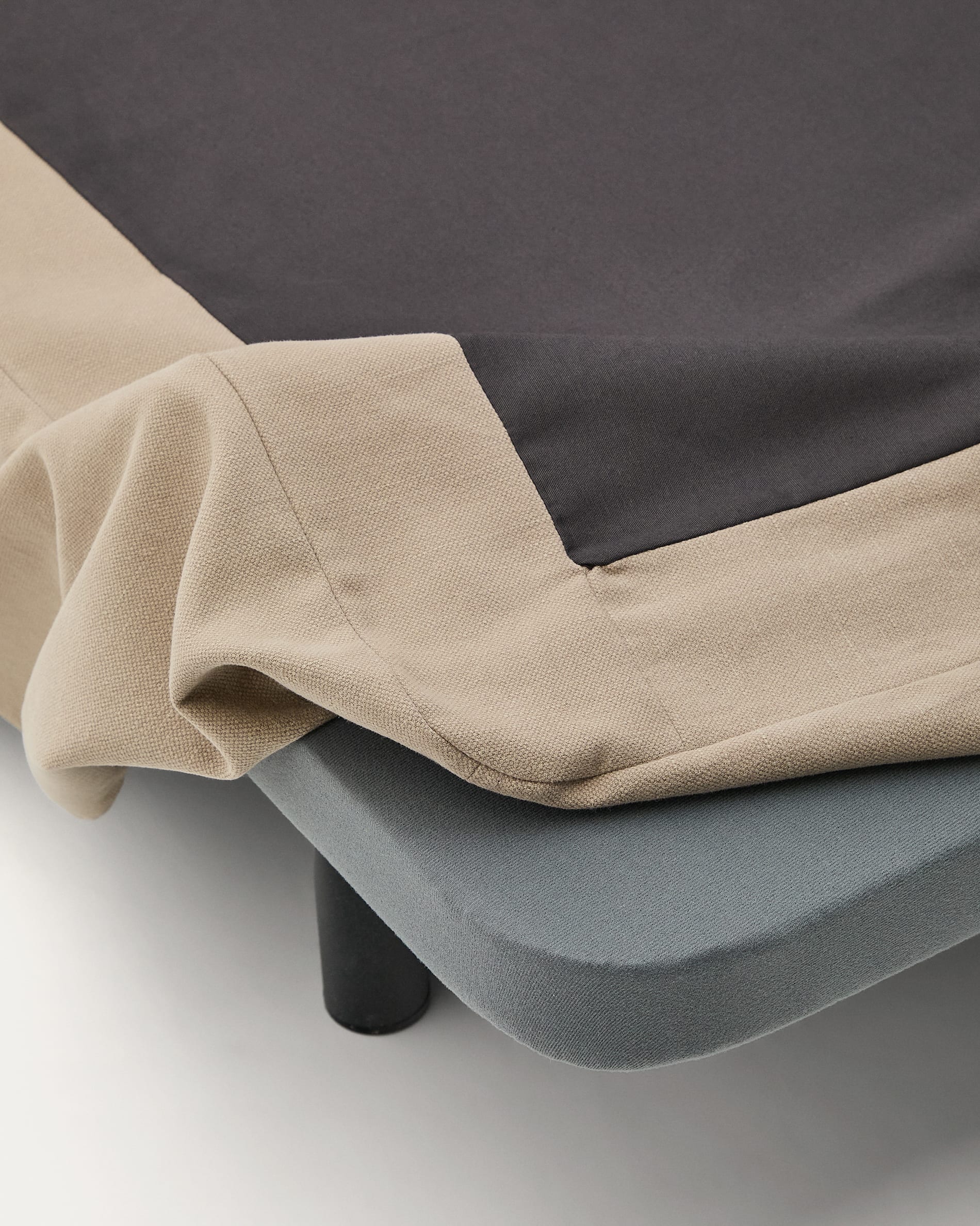 Jaira linen and cotton bed base cover in taupe for a 90 x 200 cm mattress