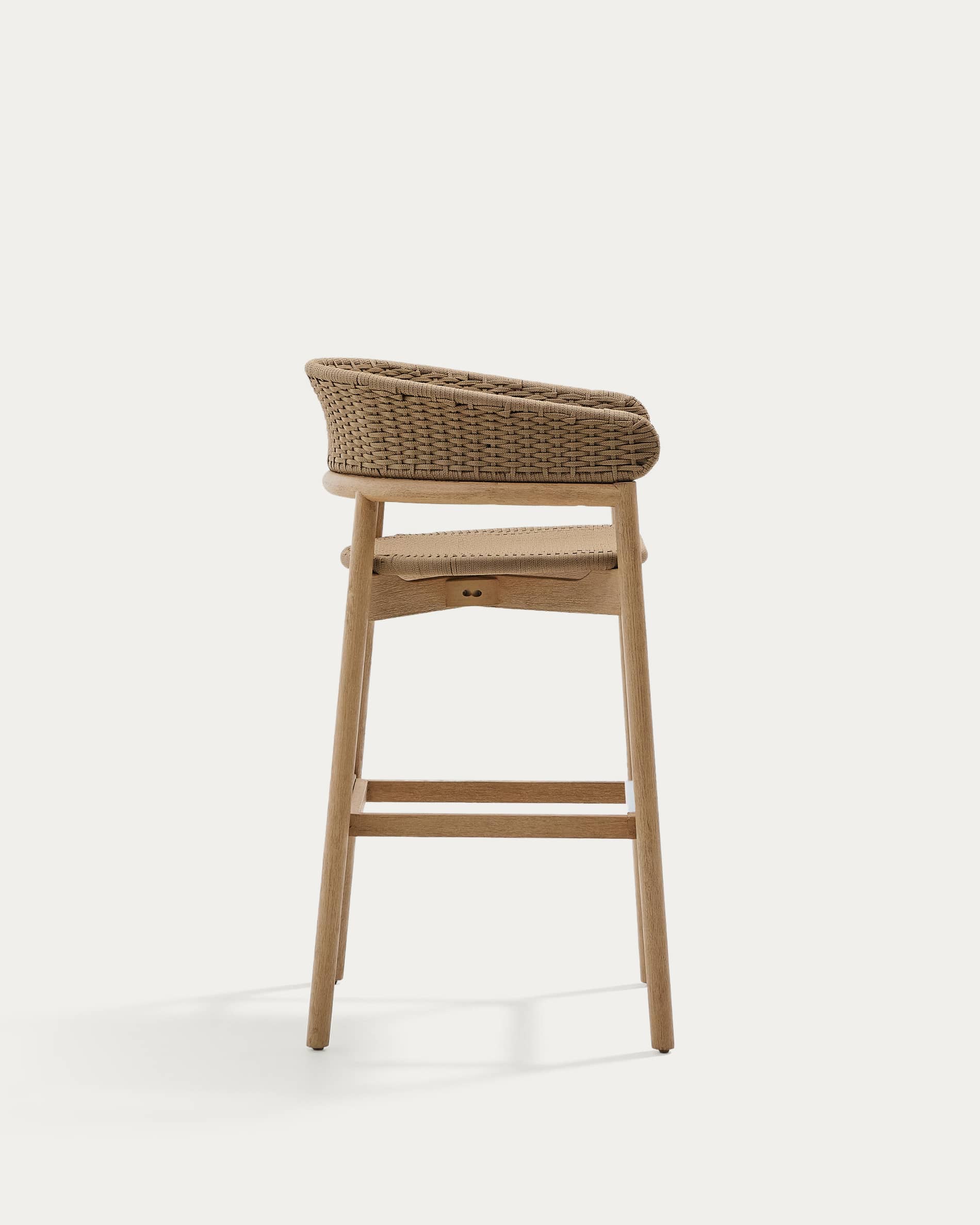Arinella stool in FSC 100% solid acacia wood with natural finish and beige rope cord 75cm