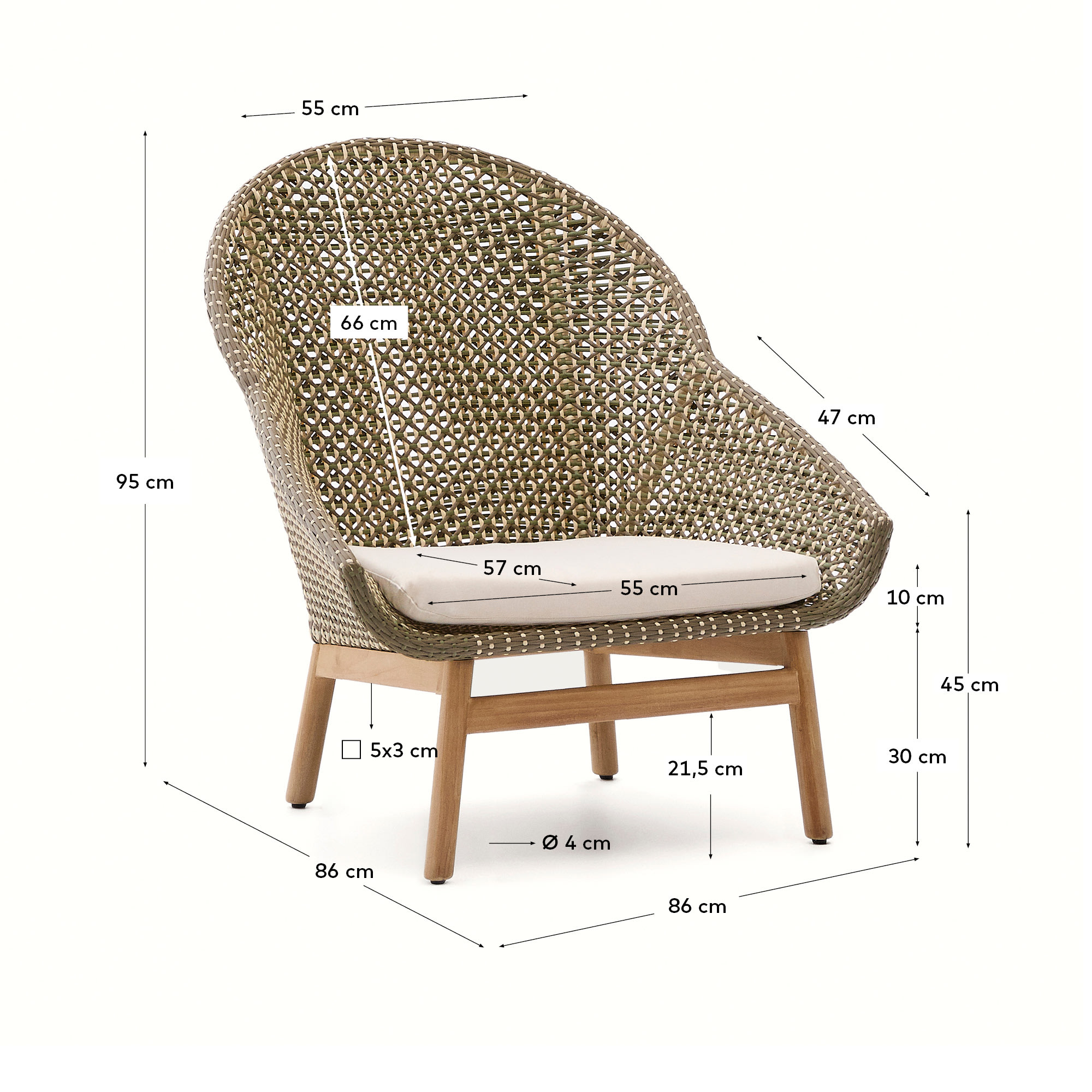 Olbia armchair with high backrest in synthetic rattan and FSC 100% solid teak wood