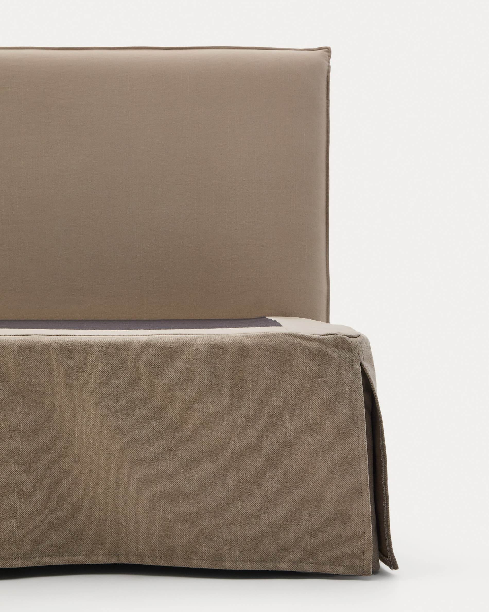 Linen and cotton Jaira bed base cover in taupe for a 150 x 190 cm mattress