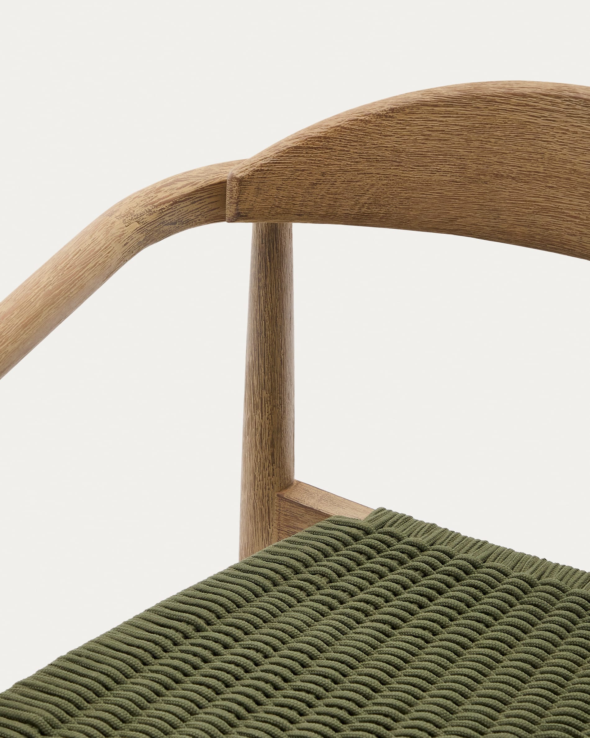 Nina stackable chair in FSC 100% solid acacia wood and green rope cord
