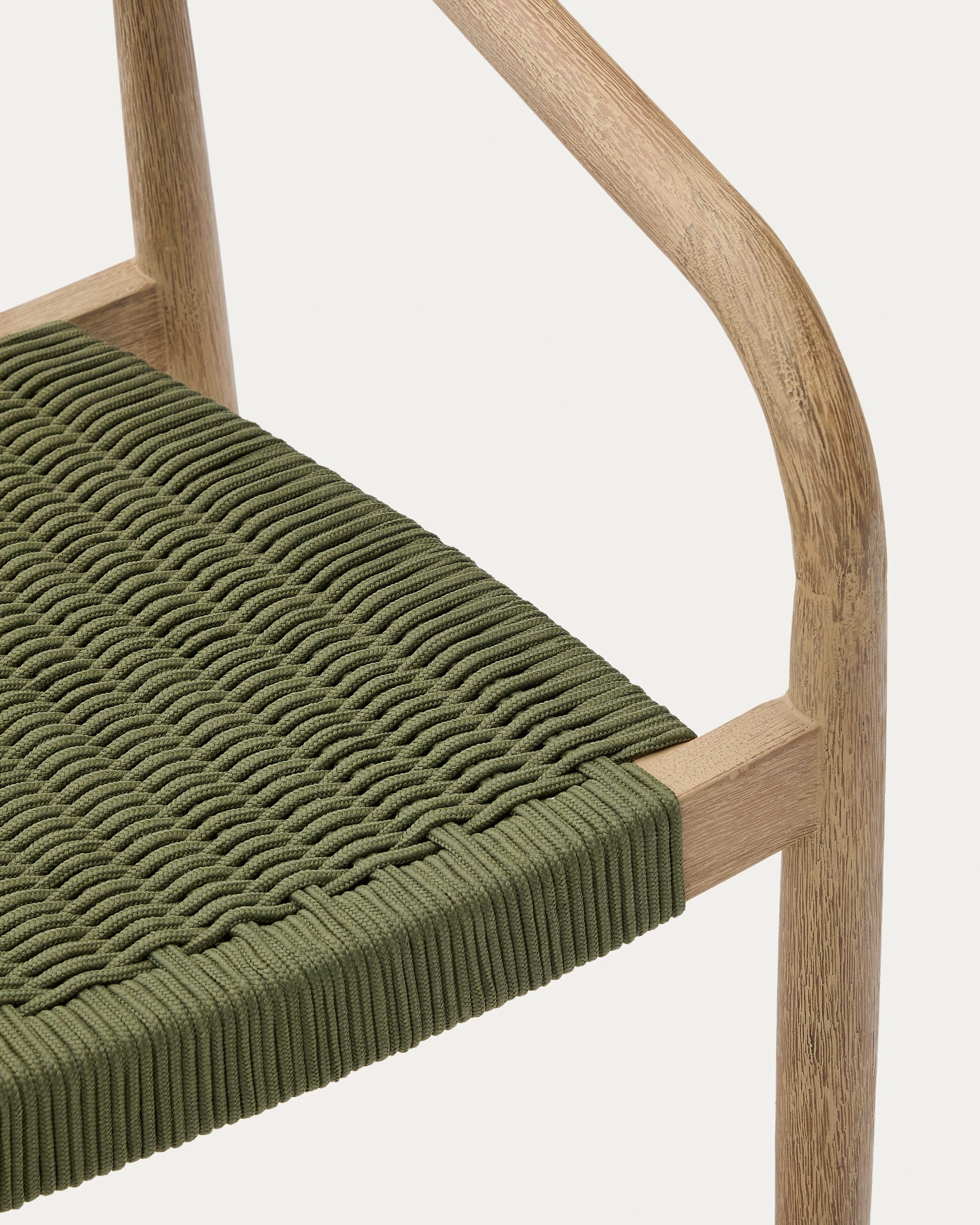 Nina stackable chair in FSC 100% solid acacia wood and green rope cord