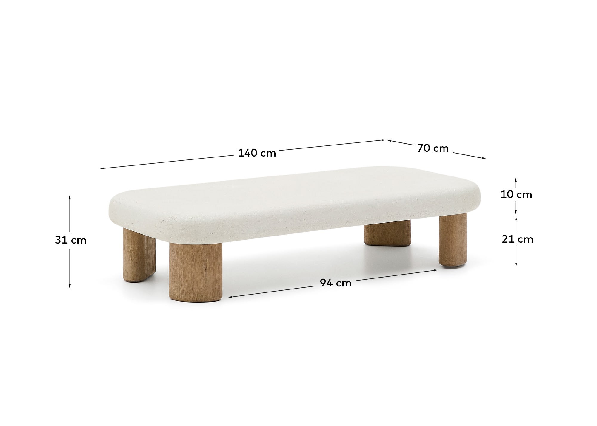 Labra coffee table in cement and acacia wood 140 x 70 cm FSC 100%