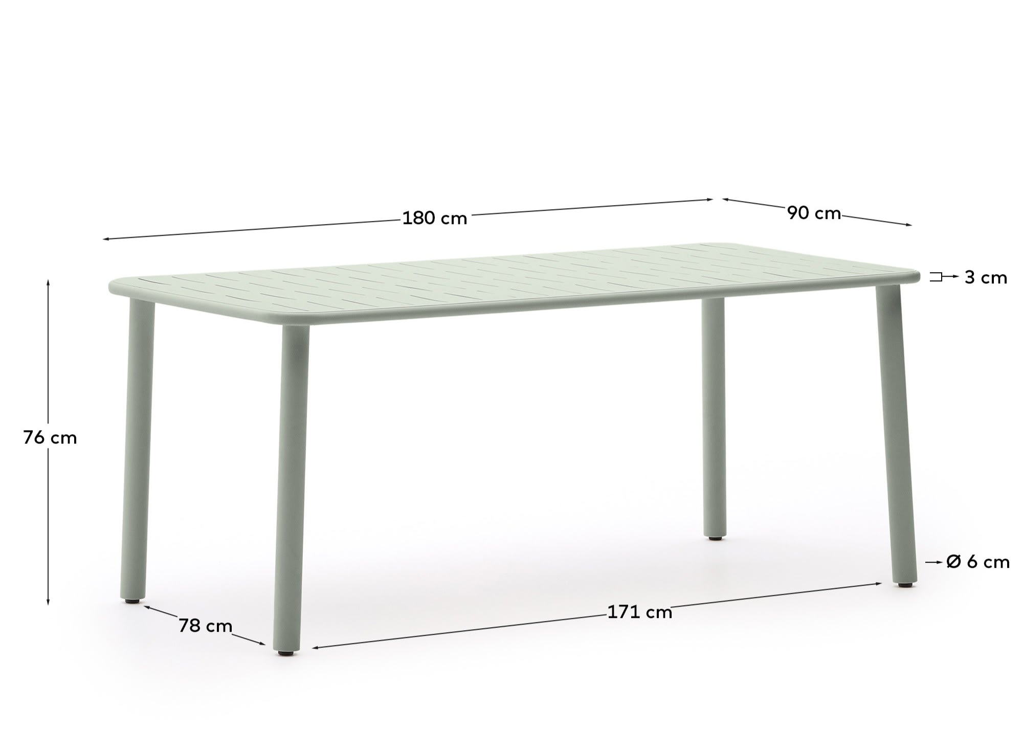 Brai outdoor table in turquoise galvanised steel 180 x 90cm