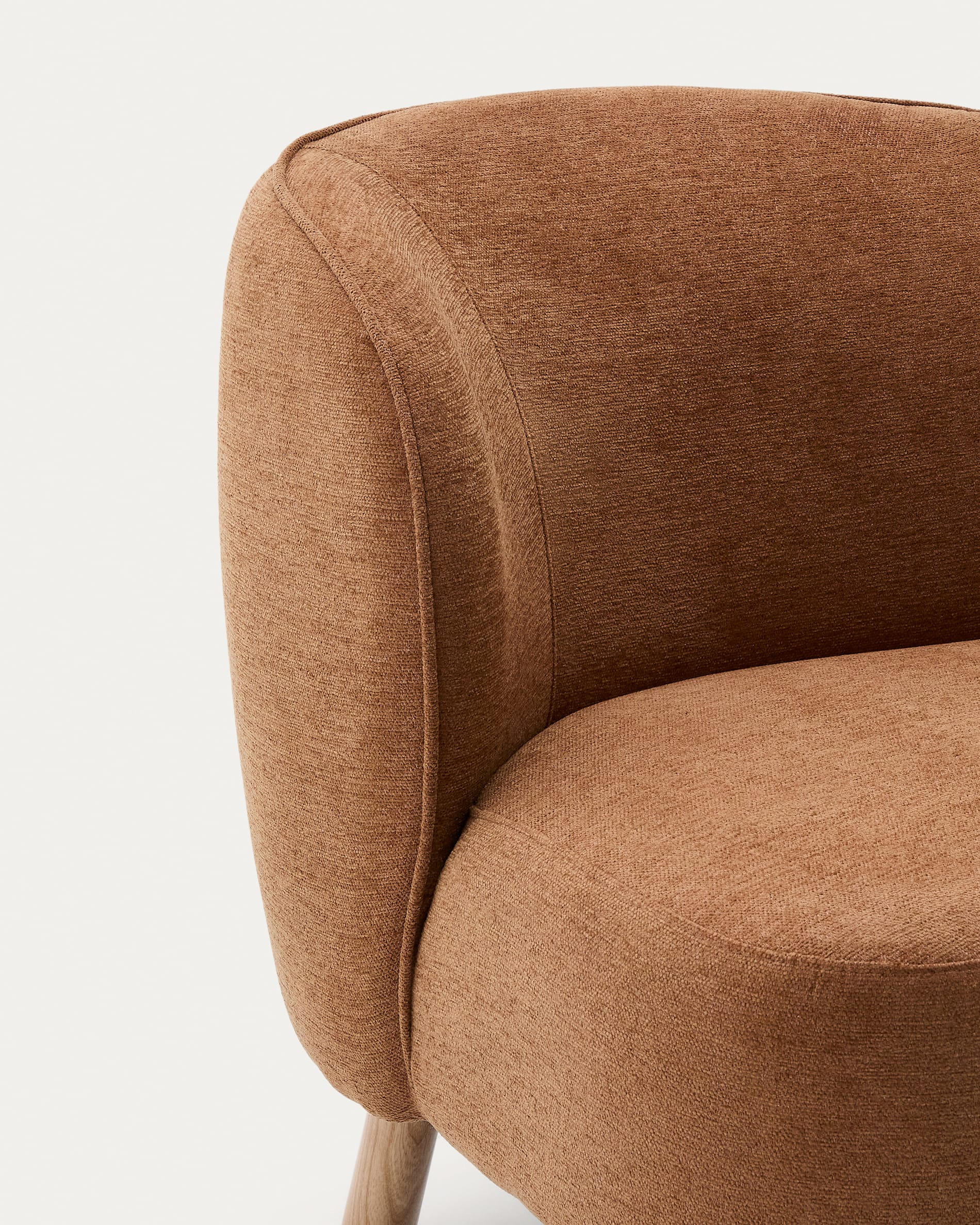 Ulit armchair in terracotta chenille with solid ash wood legs in a natural finish