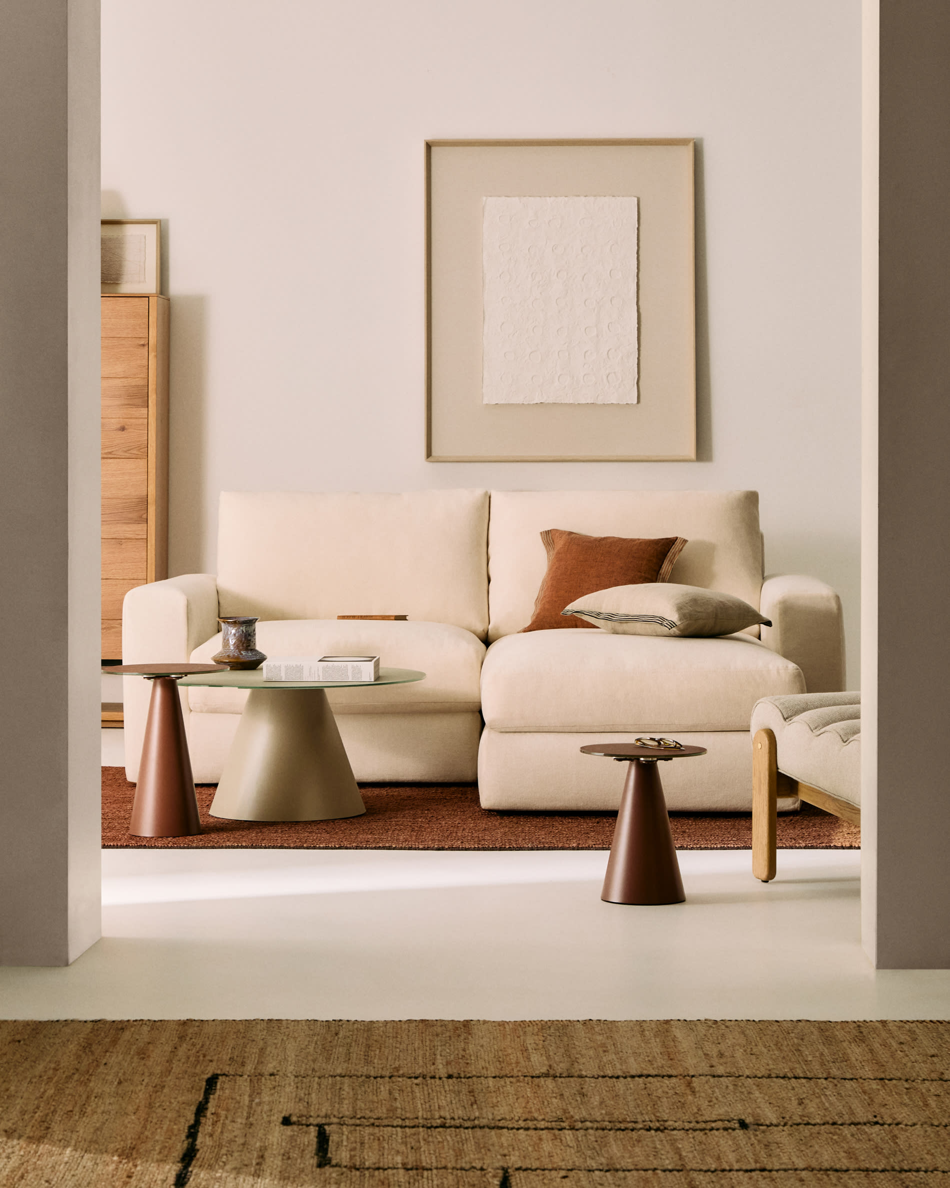 Alea ecru chenille 3-seater modular sofa with right chaise longue and removable cover 220cm