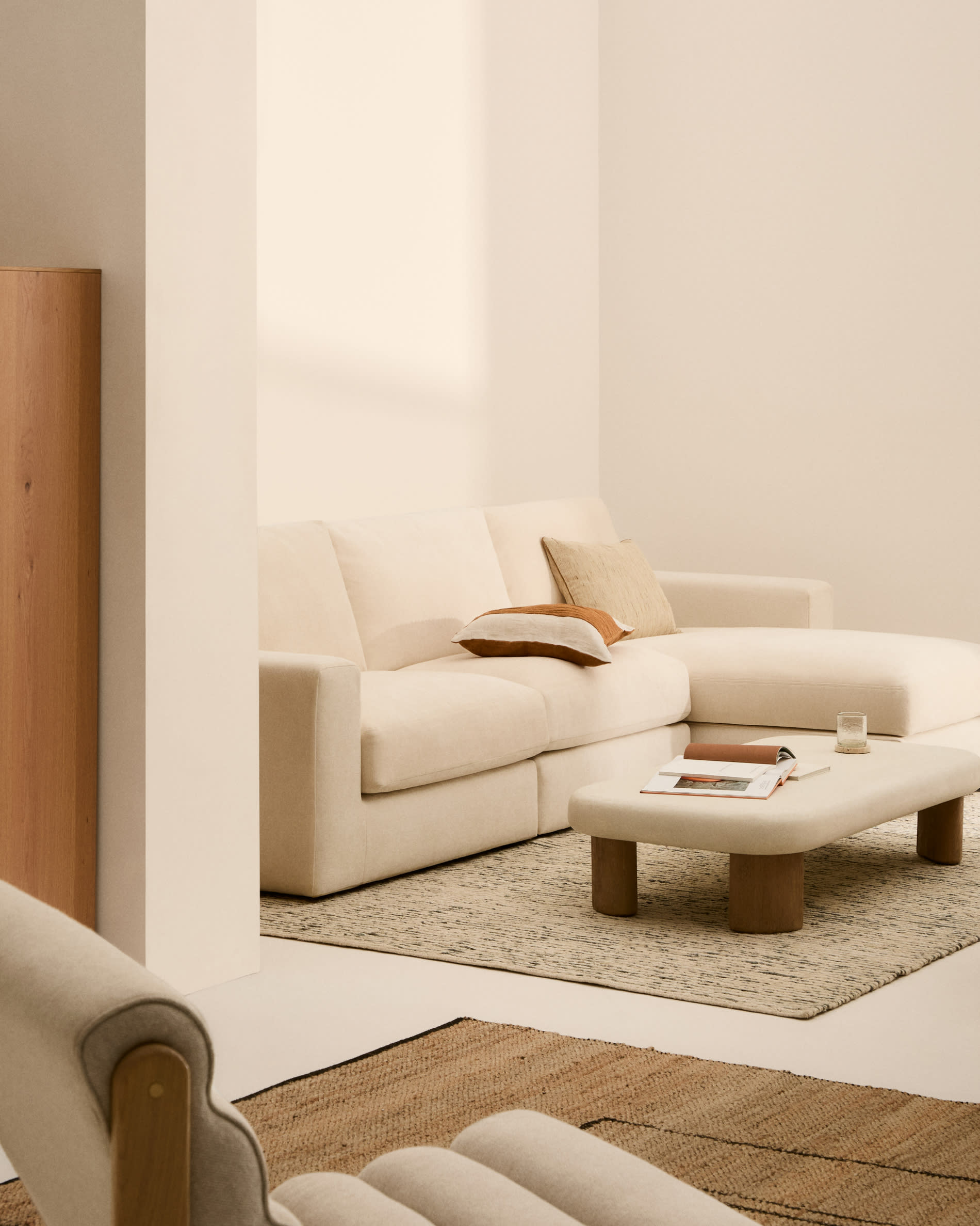 Alea ecru chenille 4-seater modular sofa with right chaise longue and removable cover 310cm