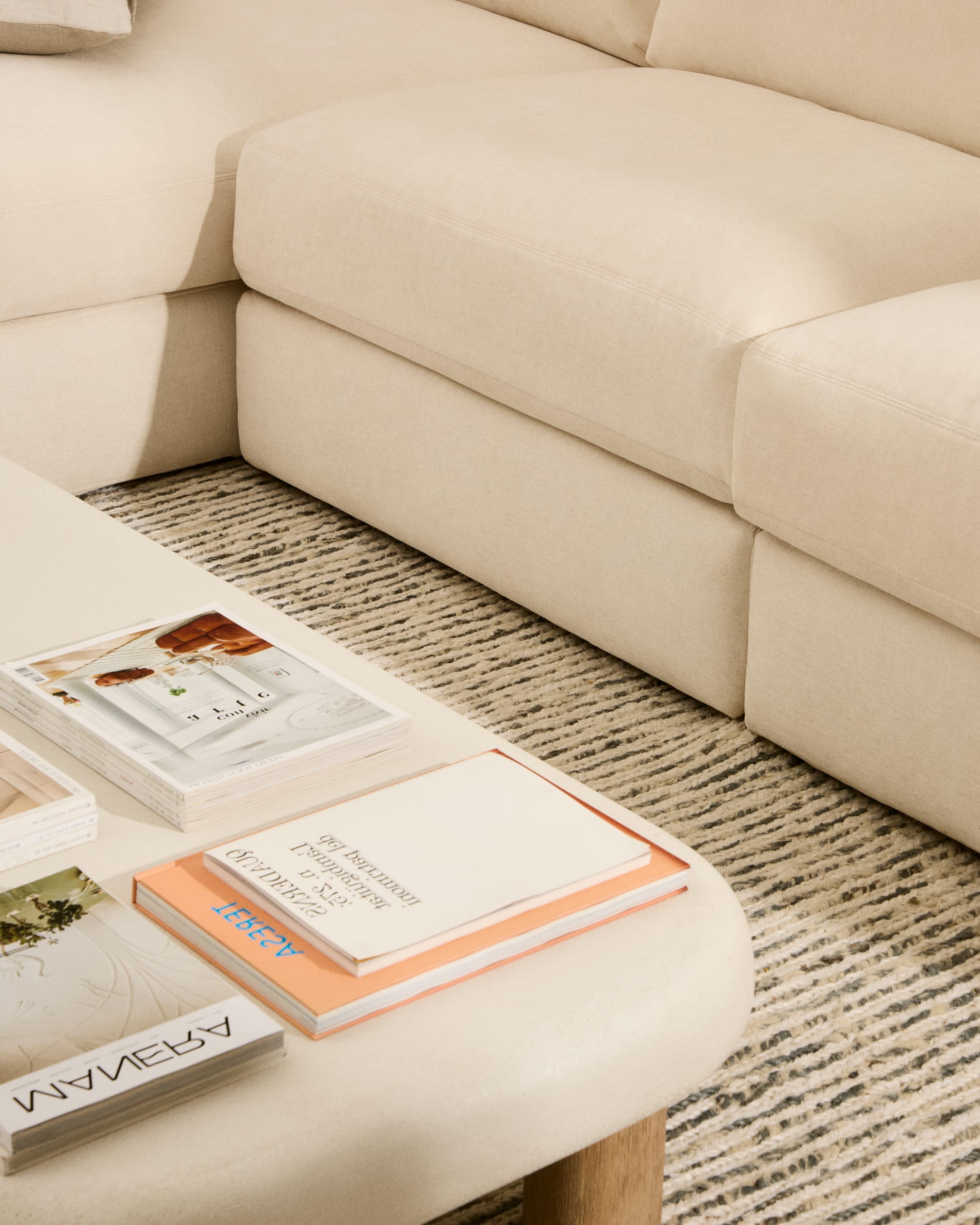 Alea ecru chenille 4-seater modular sofa with left chaise longue and removable cover 310cm