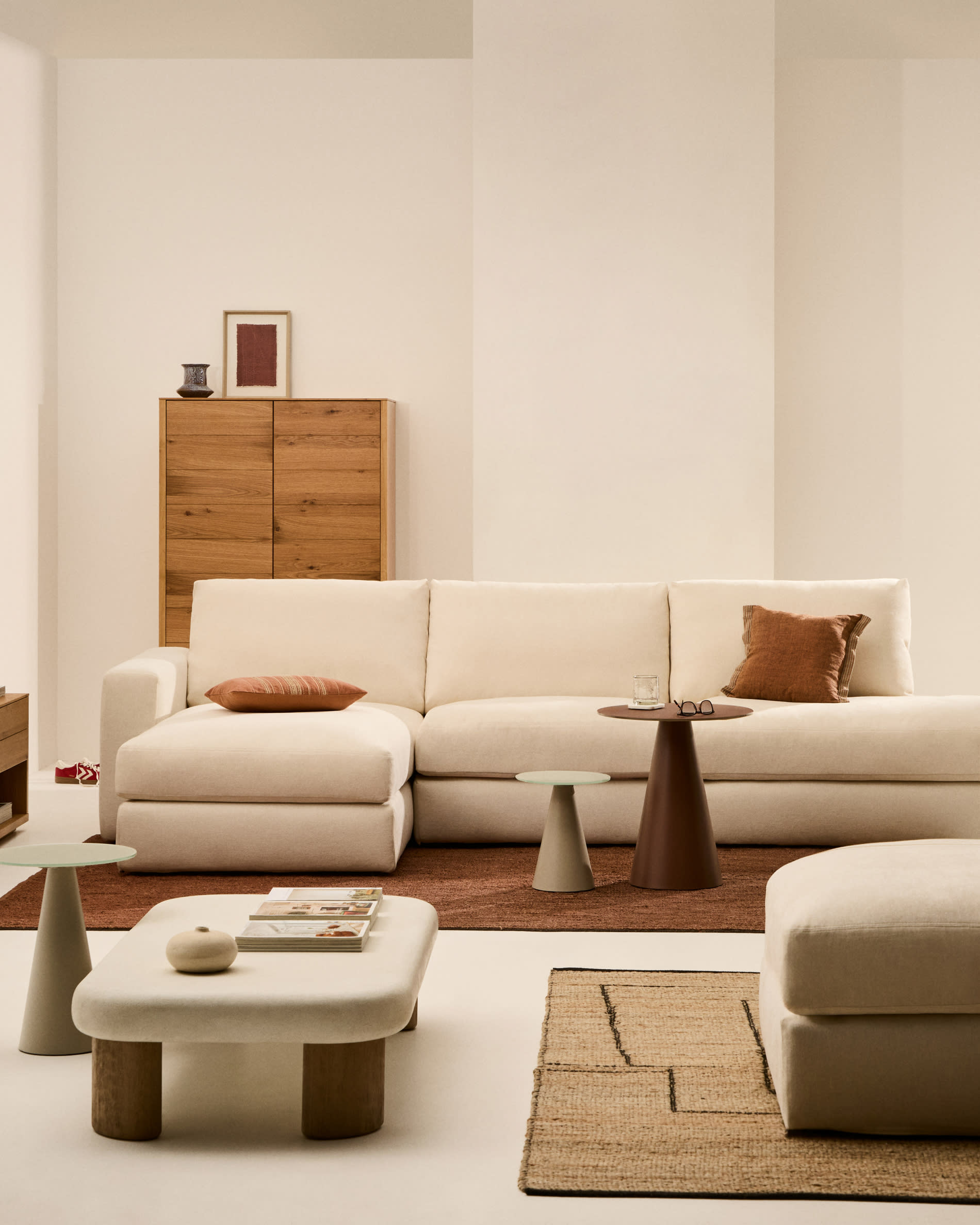 Alea ecru chenille 5-seater modular sofa with left chaise longue and removable cover 340cm