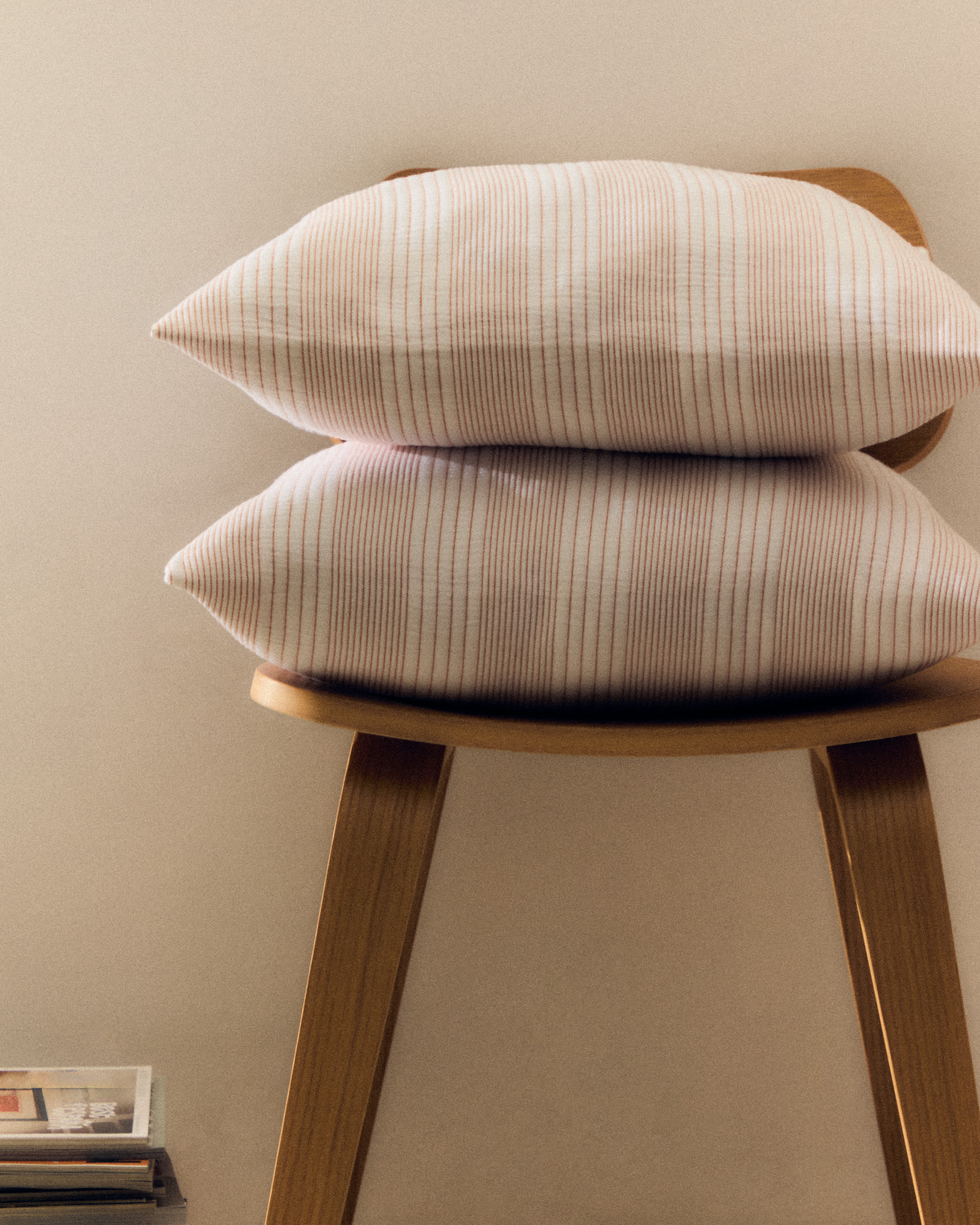 Macie set of 2 red and beige striped 100% cotton cushion covers 50 x 50cm