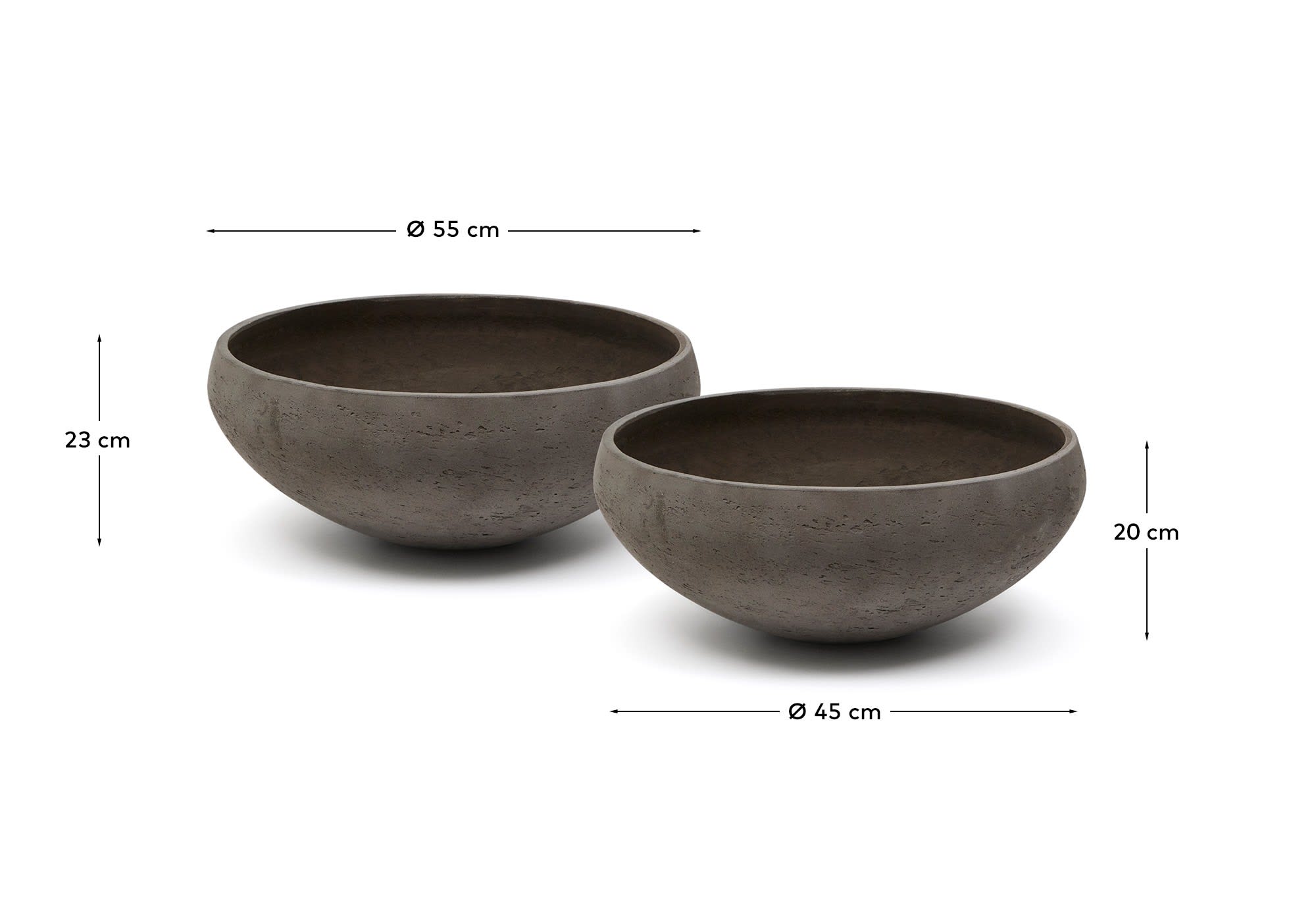 Set of 2 Nura terracotta cement-effect planters Ø55 cm