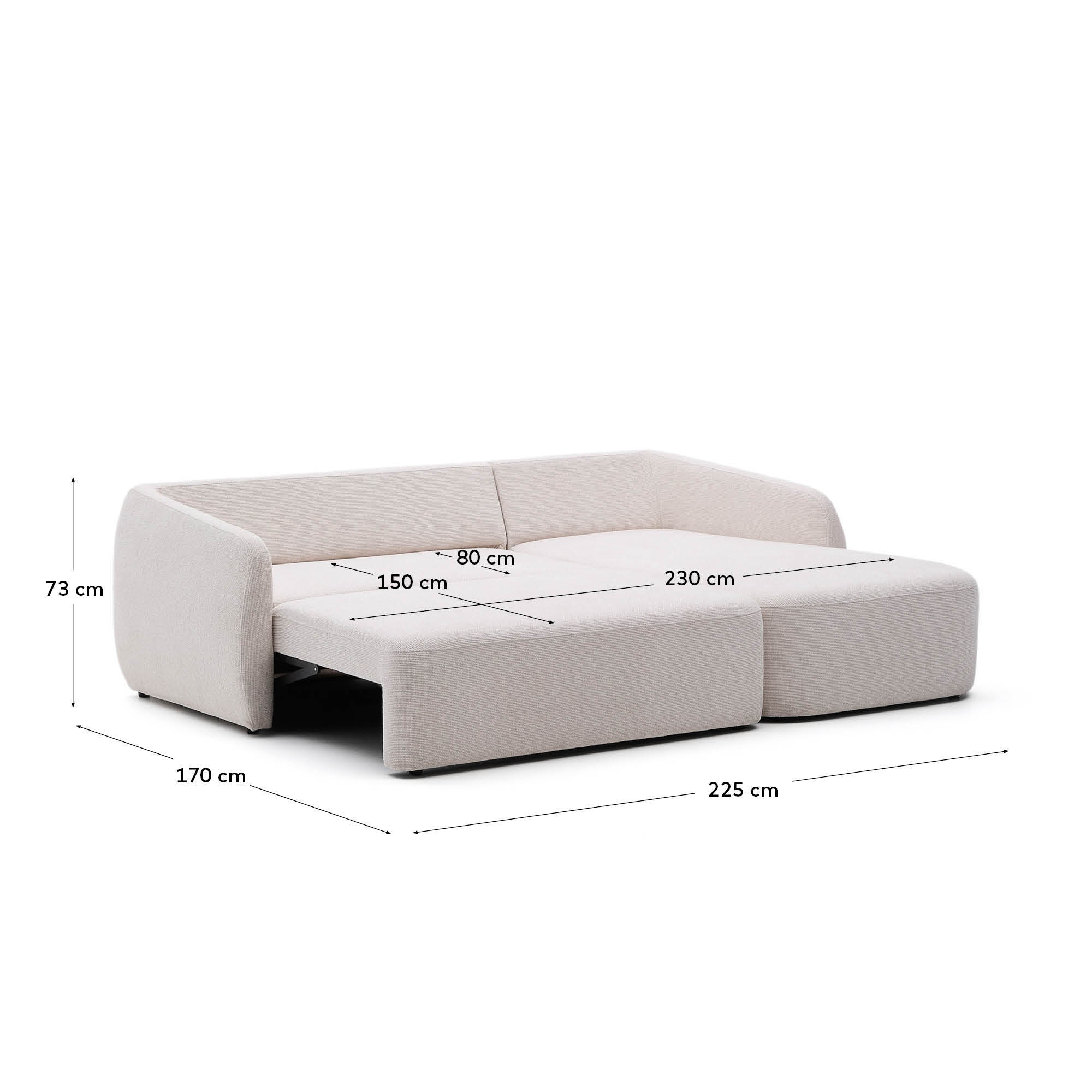 Laira 3-seater sofa bed with right chaise longue in ecru chenille 246cm FSC Mix Credit