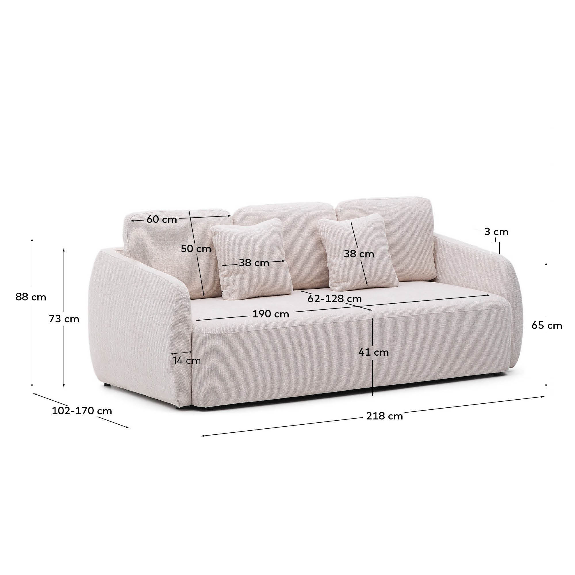 Laira 3-seater sofa bed in ecru chenille 218cm FSC Mix Credit