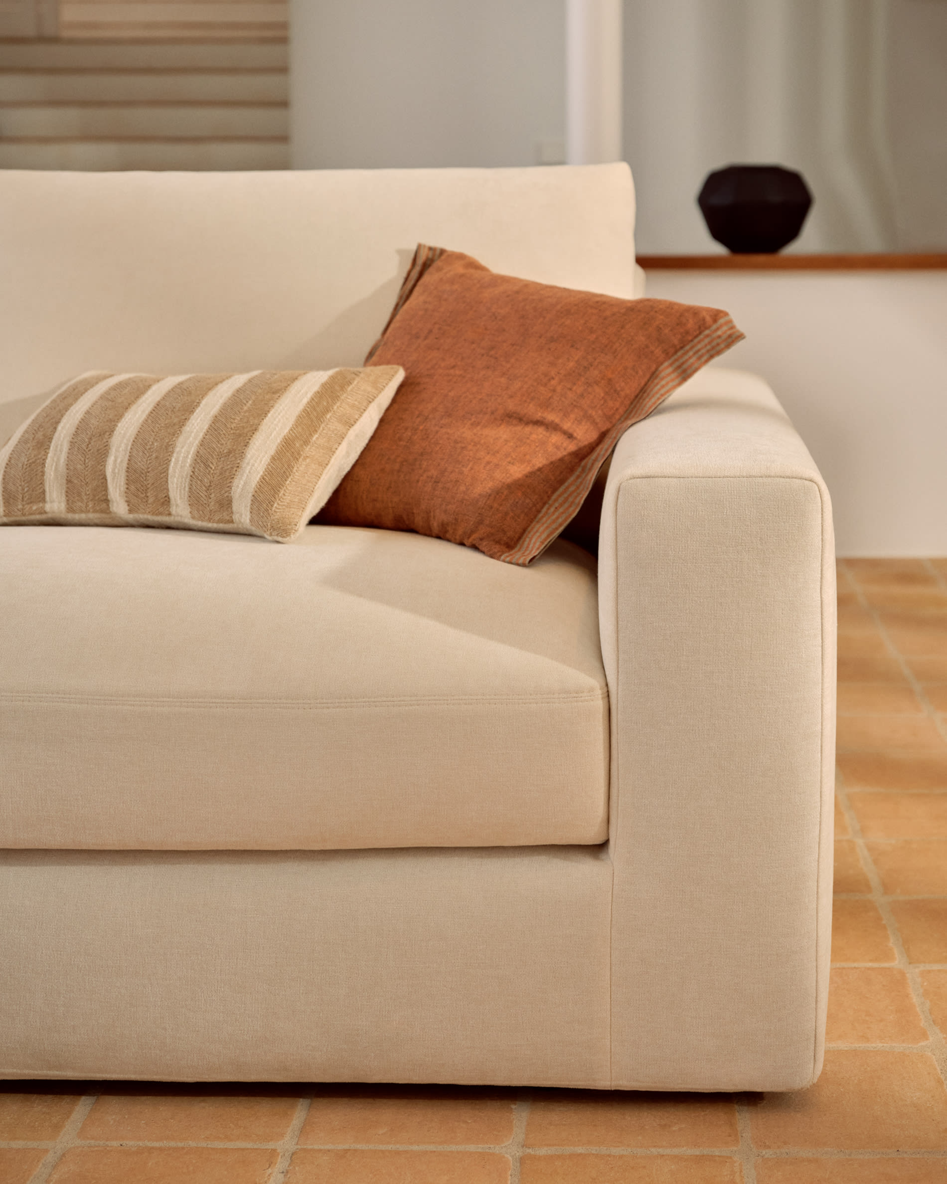 Alea ecru chenille 3-seater modular sofa with removable cover 220cm