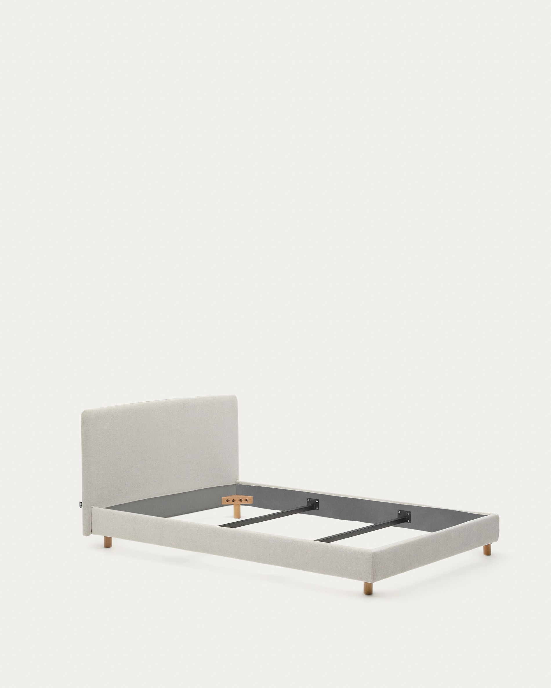 Pearl chenille Valma bed with removable cover and solid beech wood legs for a 90 x 200 cm mattress