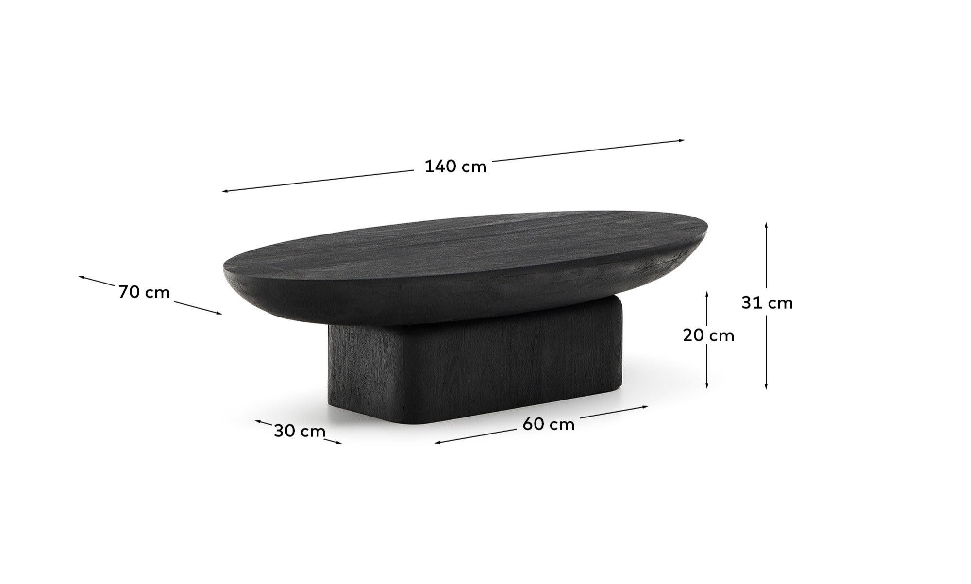 Ovak coffee table in solid acacia wood with black finish FSC 100% 140 x 70cm