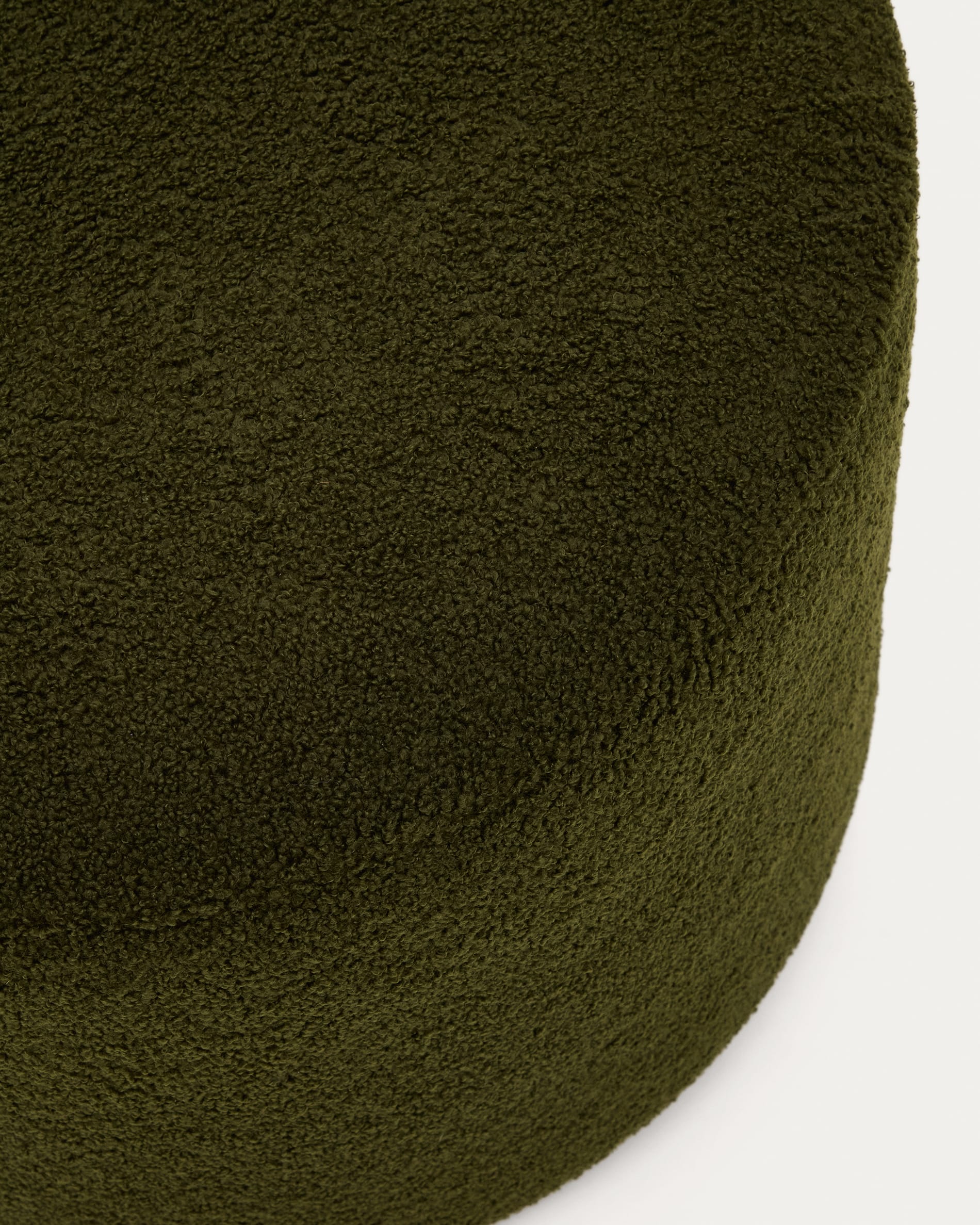 Kaeli footrest with removable cover in green bouclé Ø 60 cm