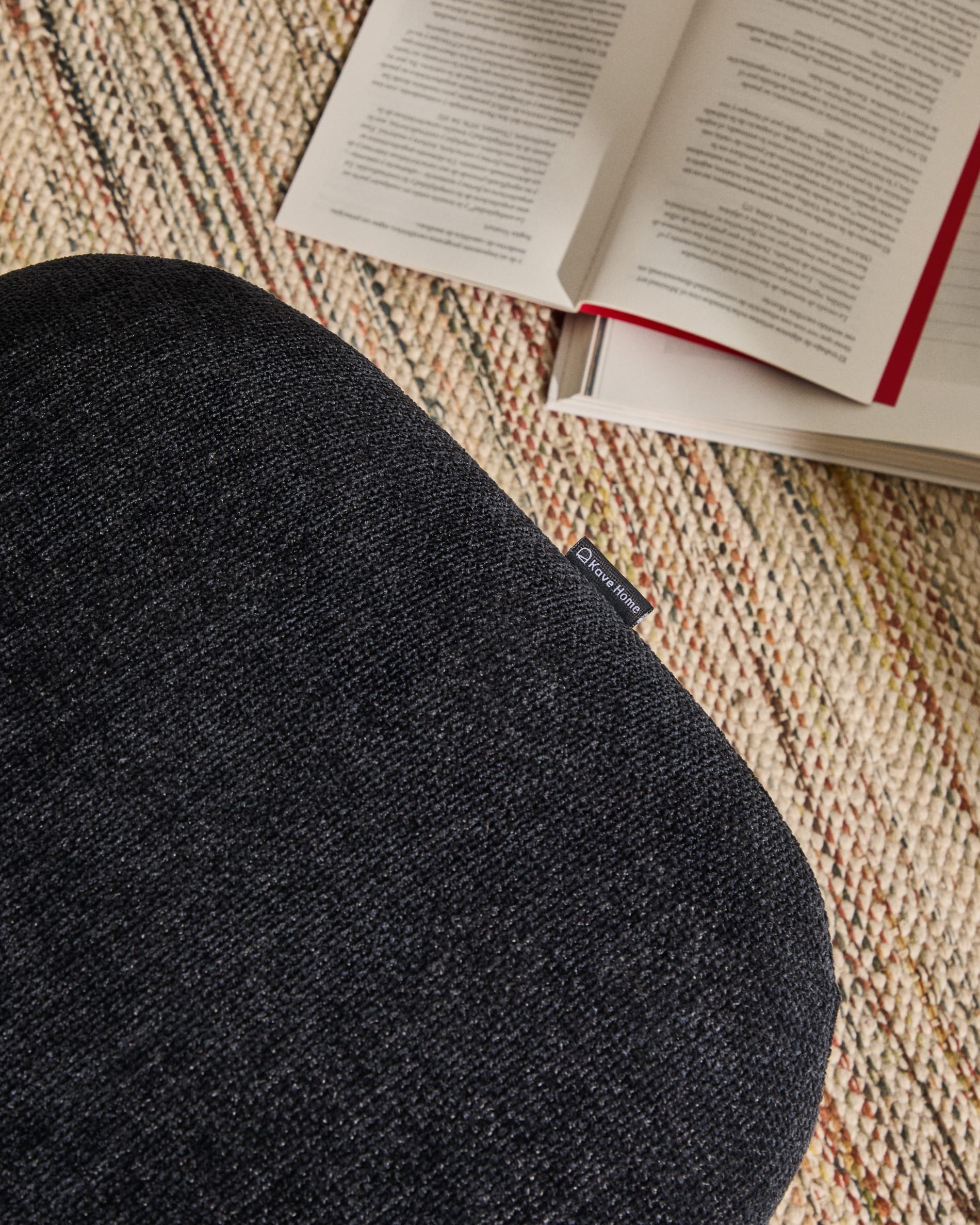 Teryl swivel footrest in blue chenille and metal with a grey finish FSC™ 100%.