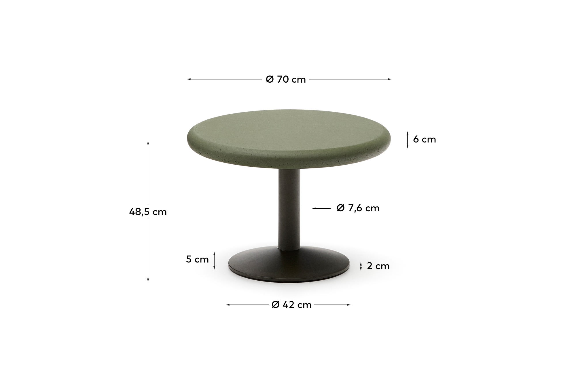 Esilda outdoor round table with green cement top Ø70cm and green steel base Ø42x45cm