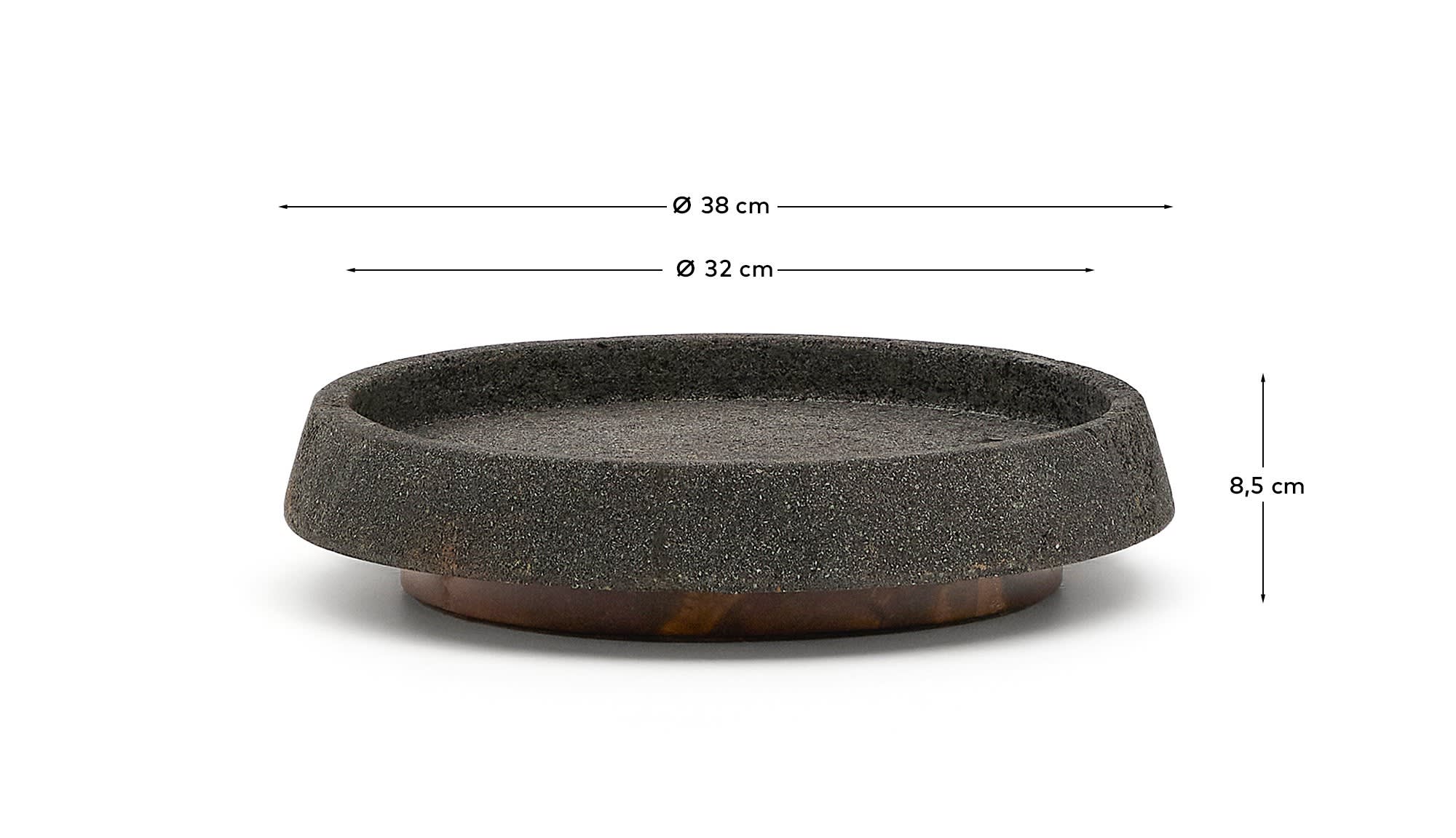 Naro centrepiece in black stone and teak wood Ø38cm