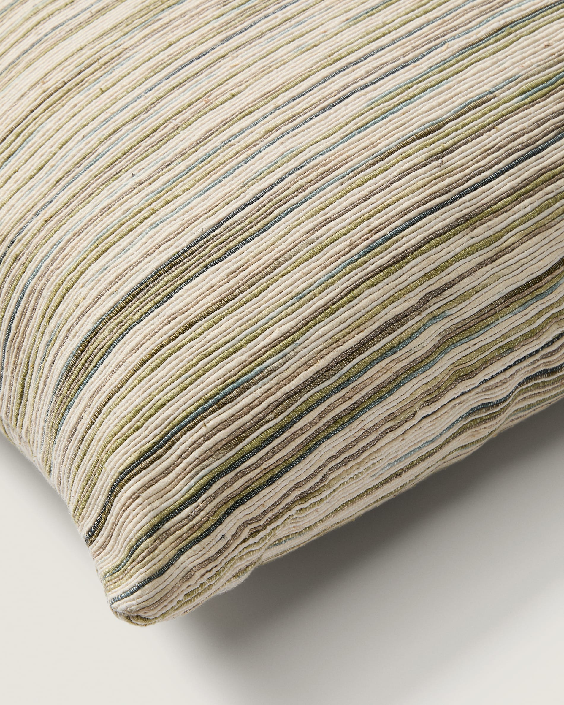 Zilora green and beige striped silk blend jacquard cushion cover 45 x 45cm