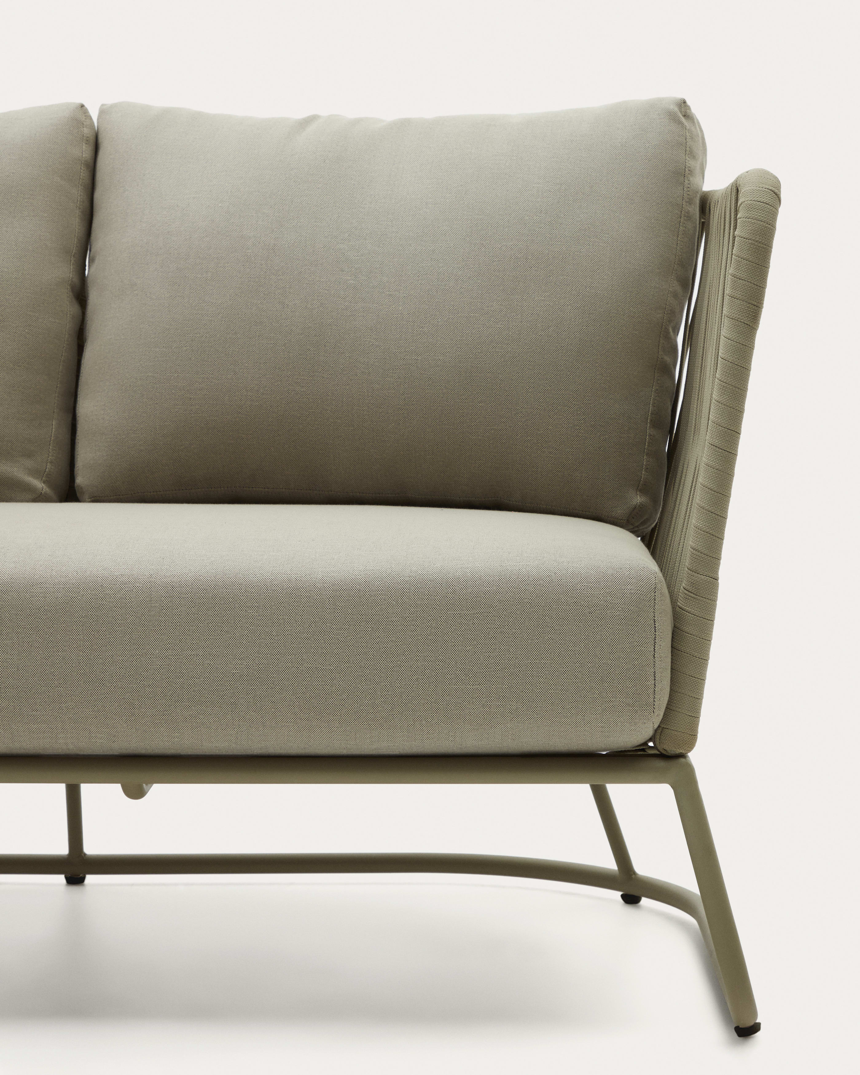 Saconca 3-seater outdoor sofa made of cord and green galvanised steel, 189 cm