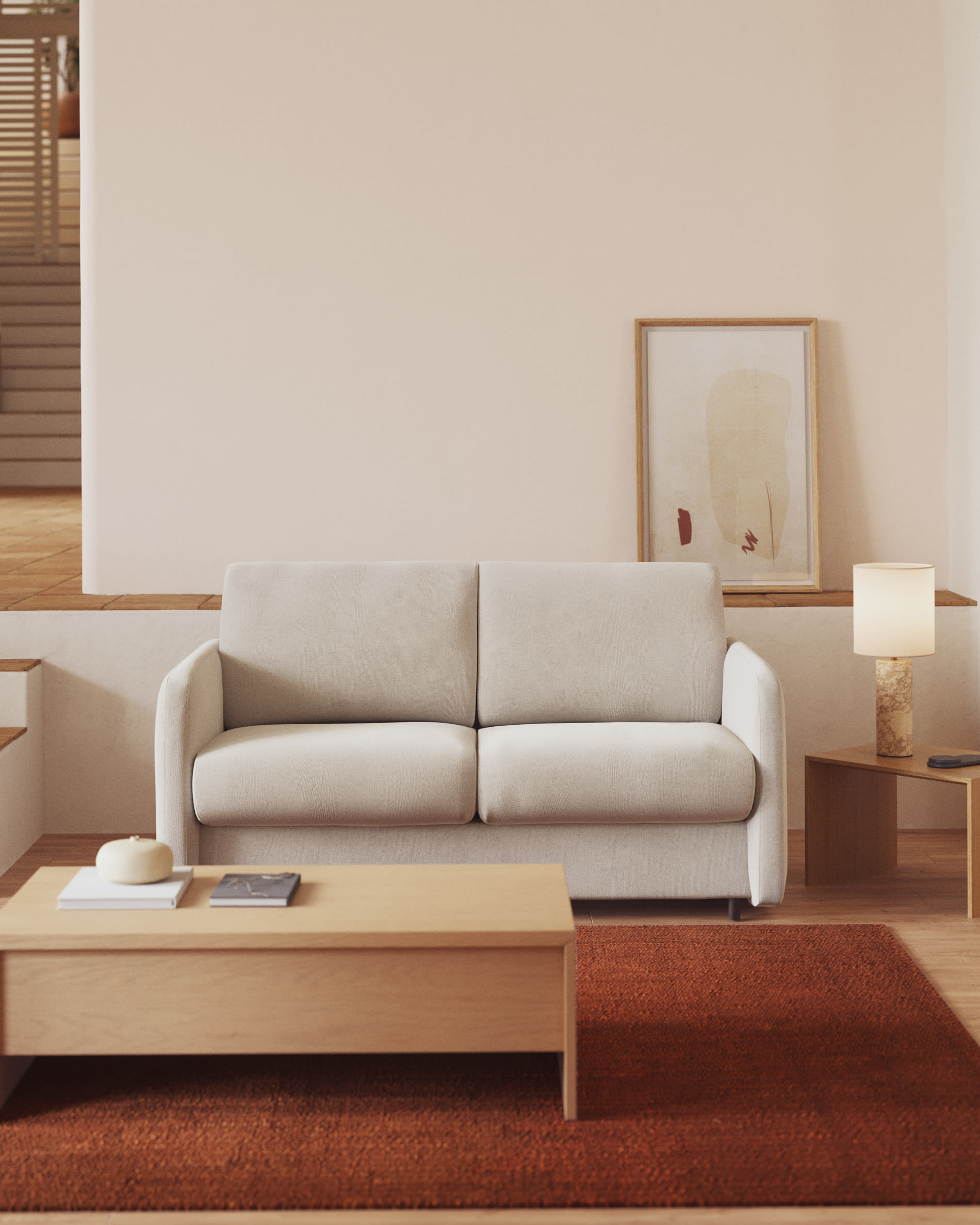 Nuala 2-seater sofa bed in pearl-coloured chenille 184cm