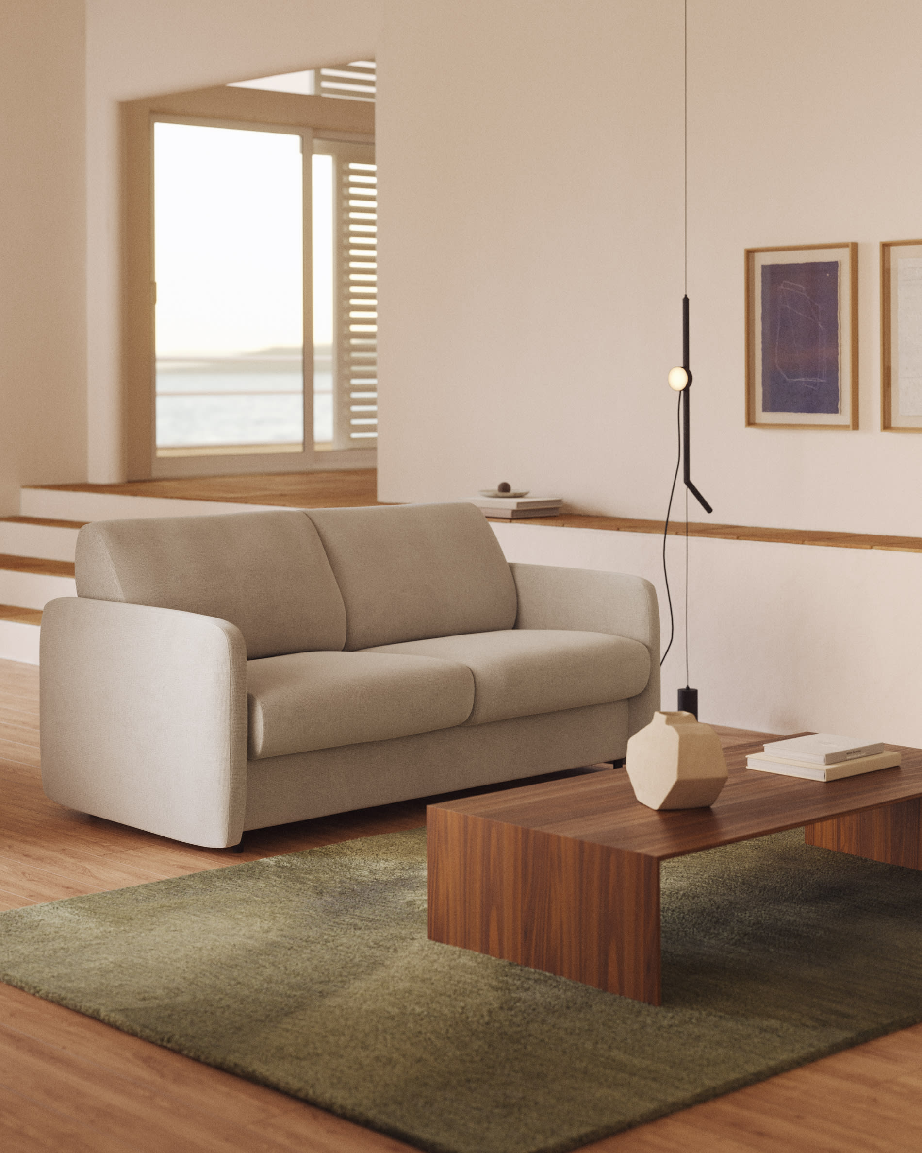 Nuala 3-seater sofa bed in pearl-coloured chenille 204cm