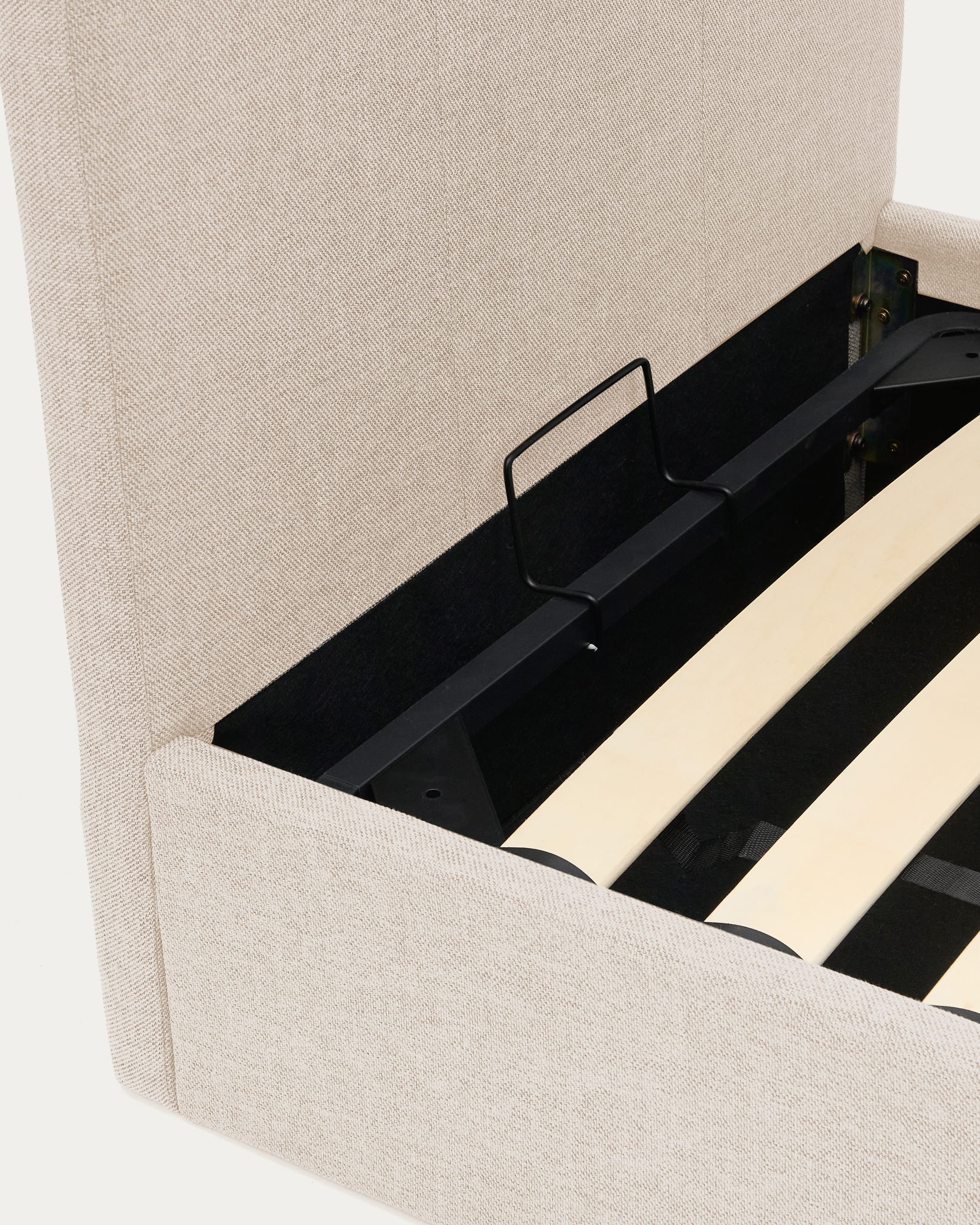 Nahiri beige chenille lift-up storage bed for a 90 x 200 cm mattress
