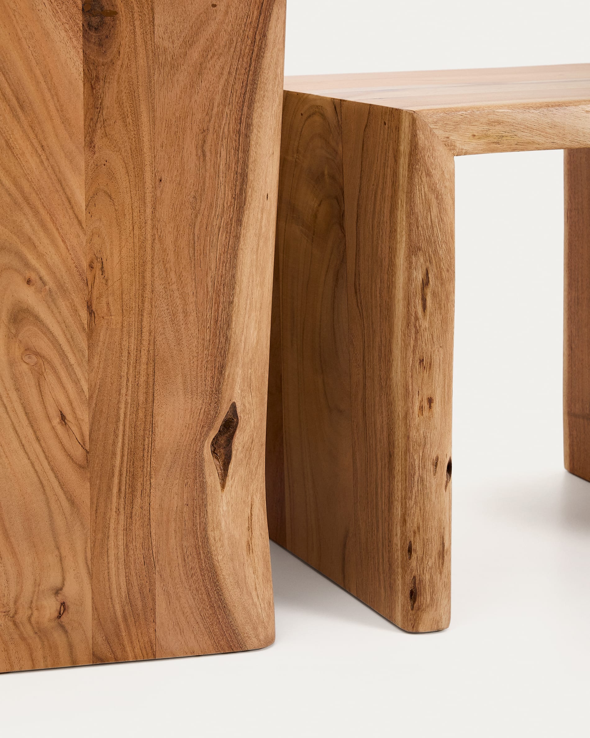 Lomiri set of 2 nesting side tables in solid acacia wood with bleached finish 50 x 42cm/34 x 42cm