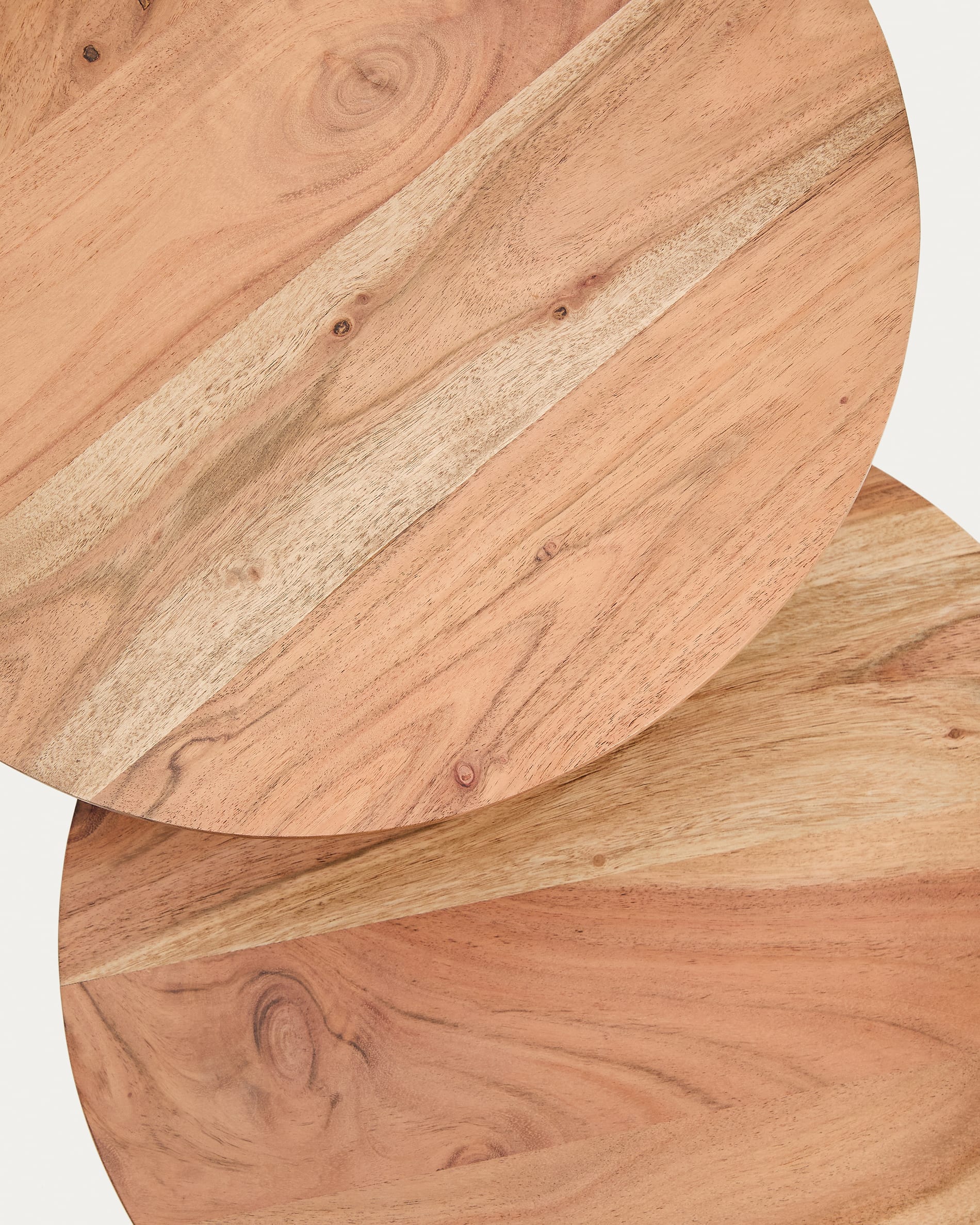Vintara set of 2 nesting side tables in solid acacia wood with bleached finish and black steel legs Ø40cm