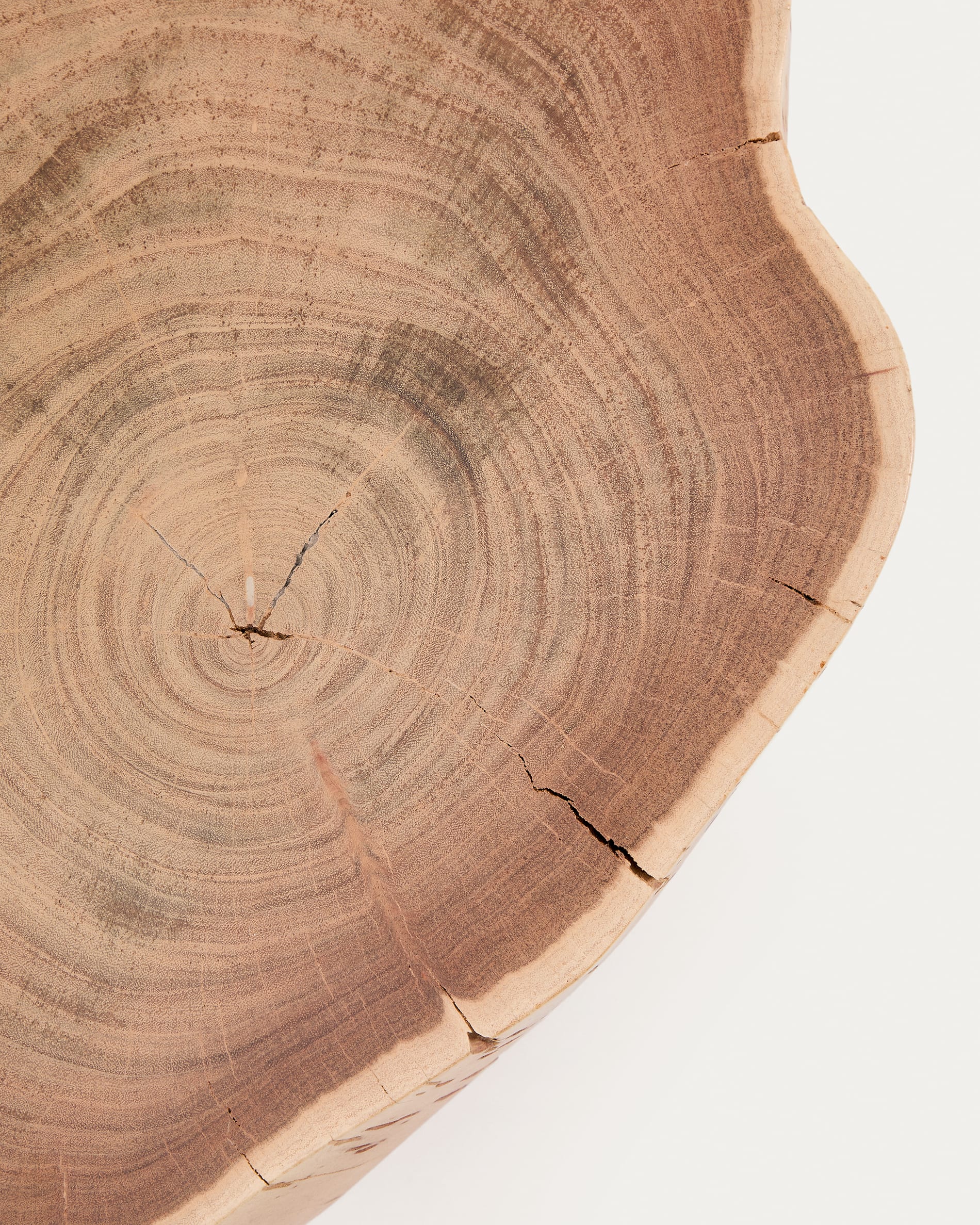 Tavine coffee table in solid acacia wood with bleached finish and black steel legs Ø49cm