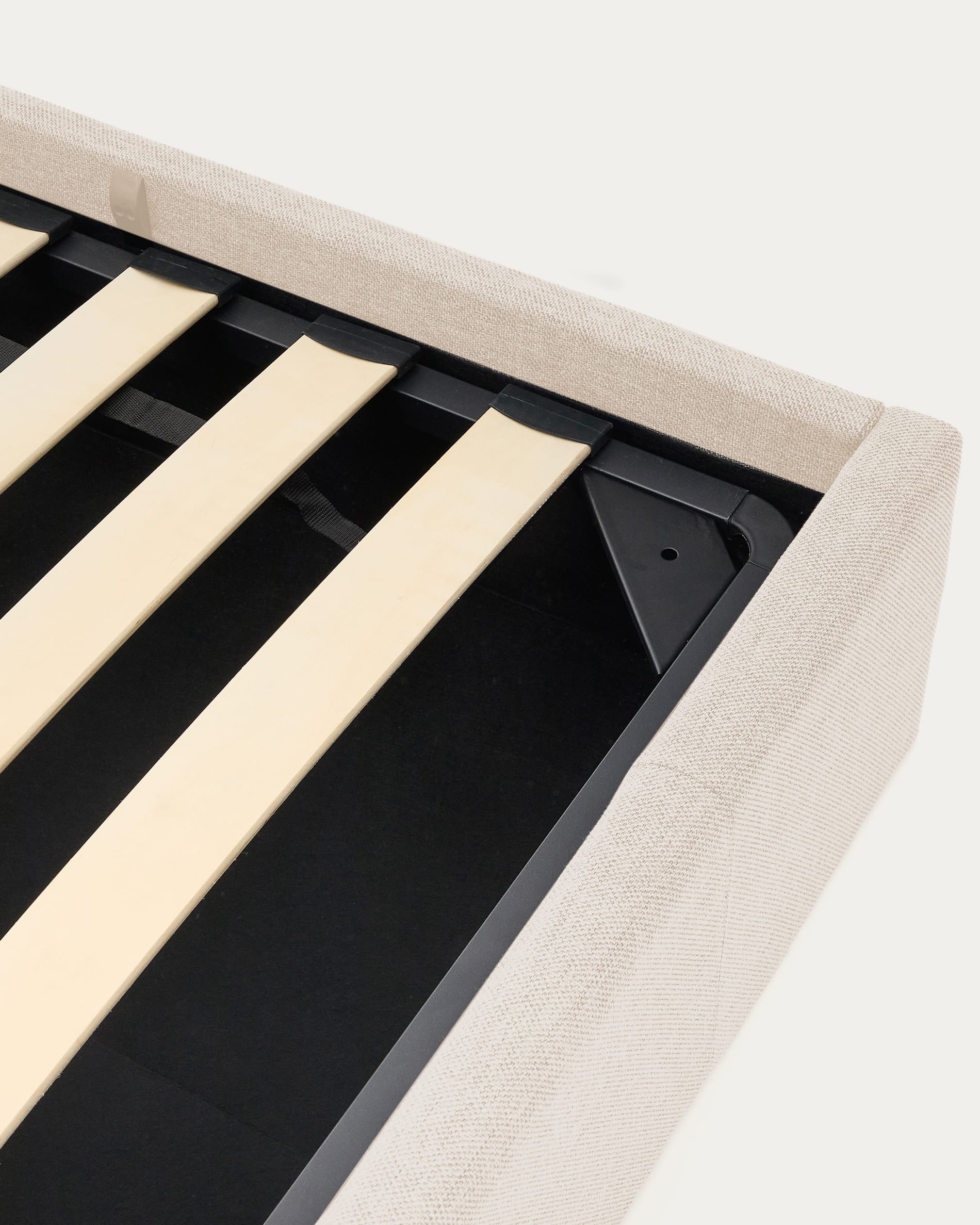 Nahiri beige chenille lift-up storage bed for a 150 x 200 cm mattress