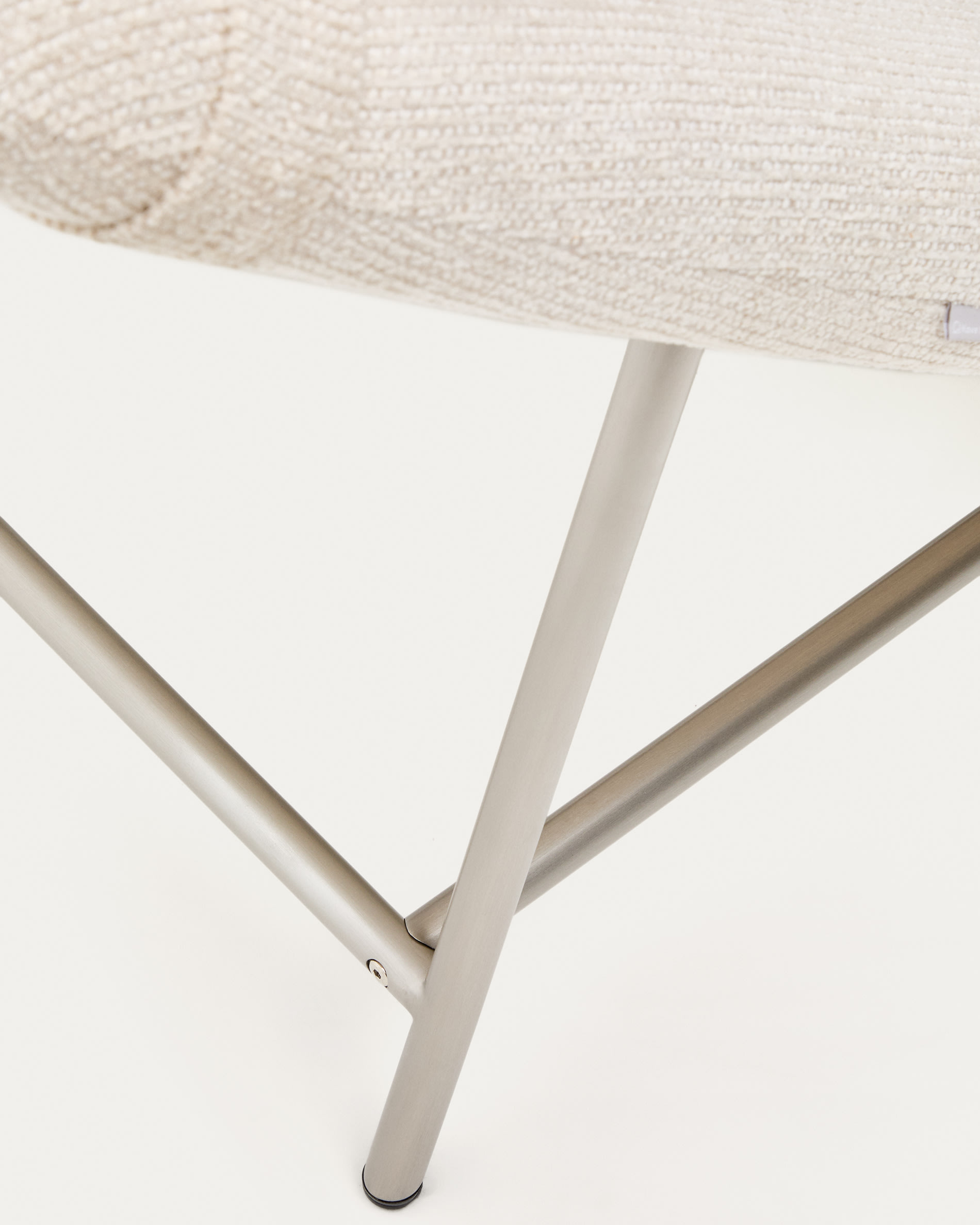Osla chaise longue in beige chenille with brushed stainless steel legs FSC 100% 175 cm